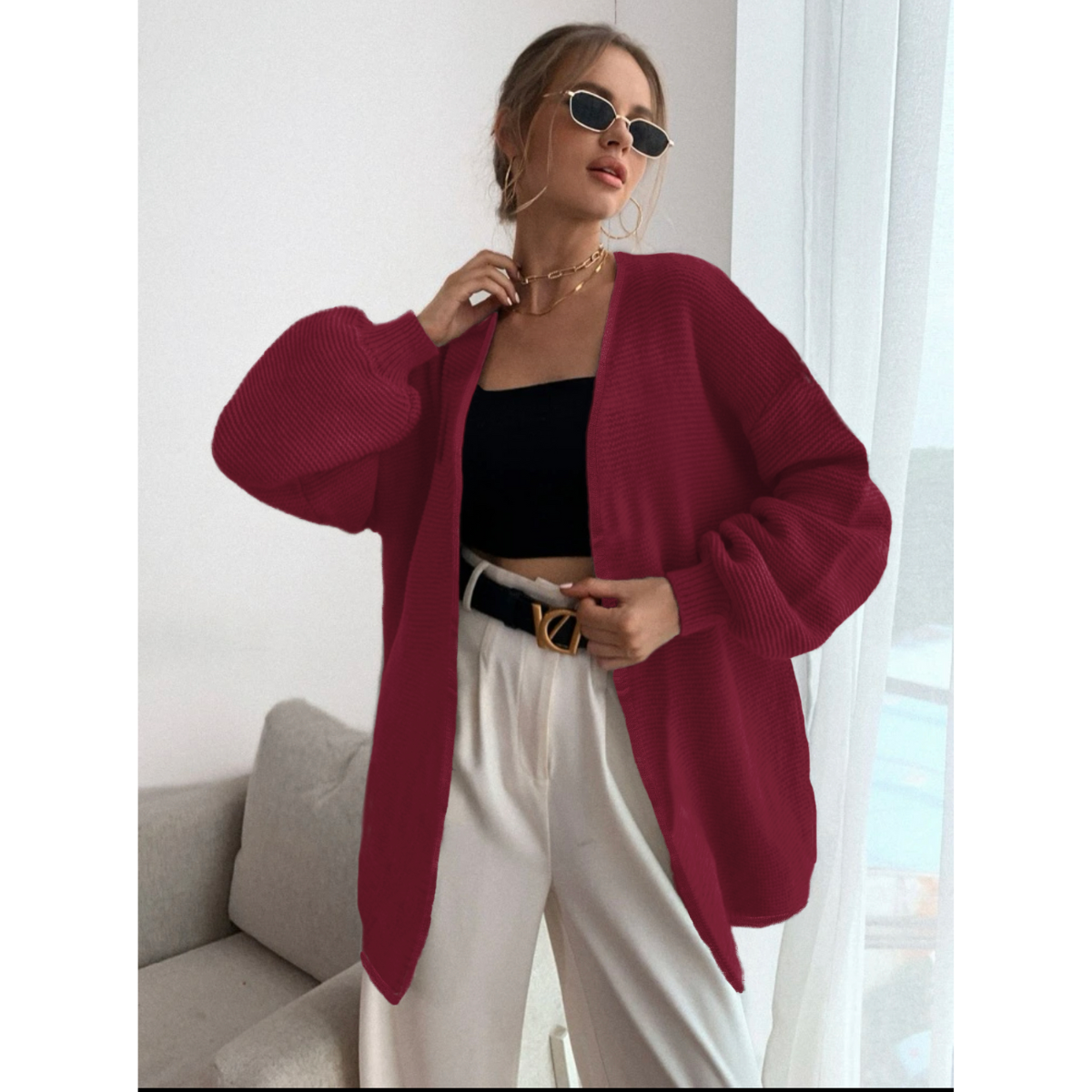 Cardigan Mujer Largo Ensamble Dama Maxi Sueter Botón Bolsas