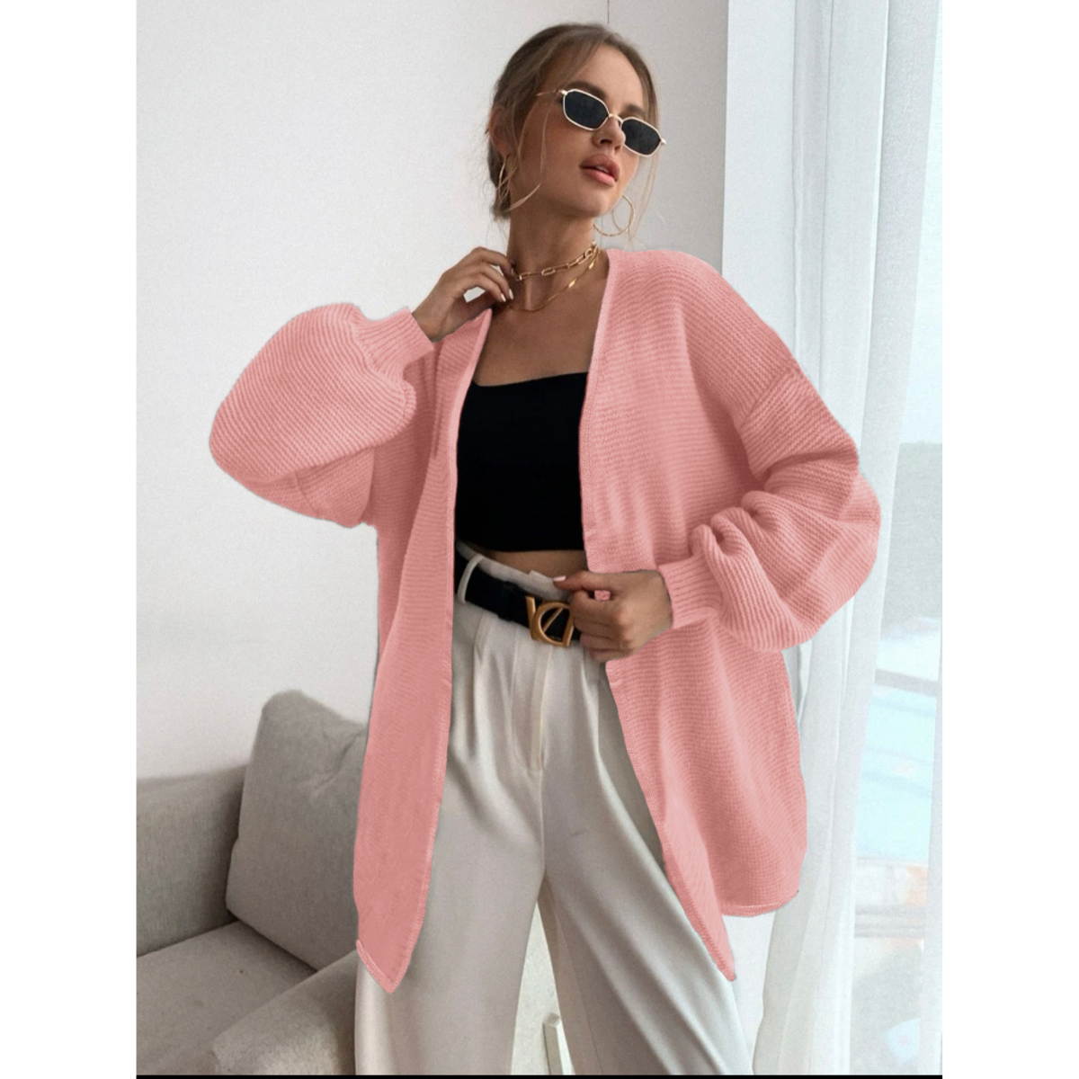 Cardigan Mujer Largo Ensamble Dama Maxi Sueter Botón Bolsas