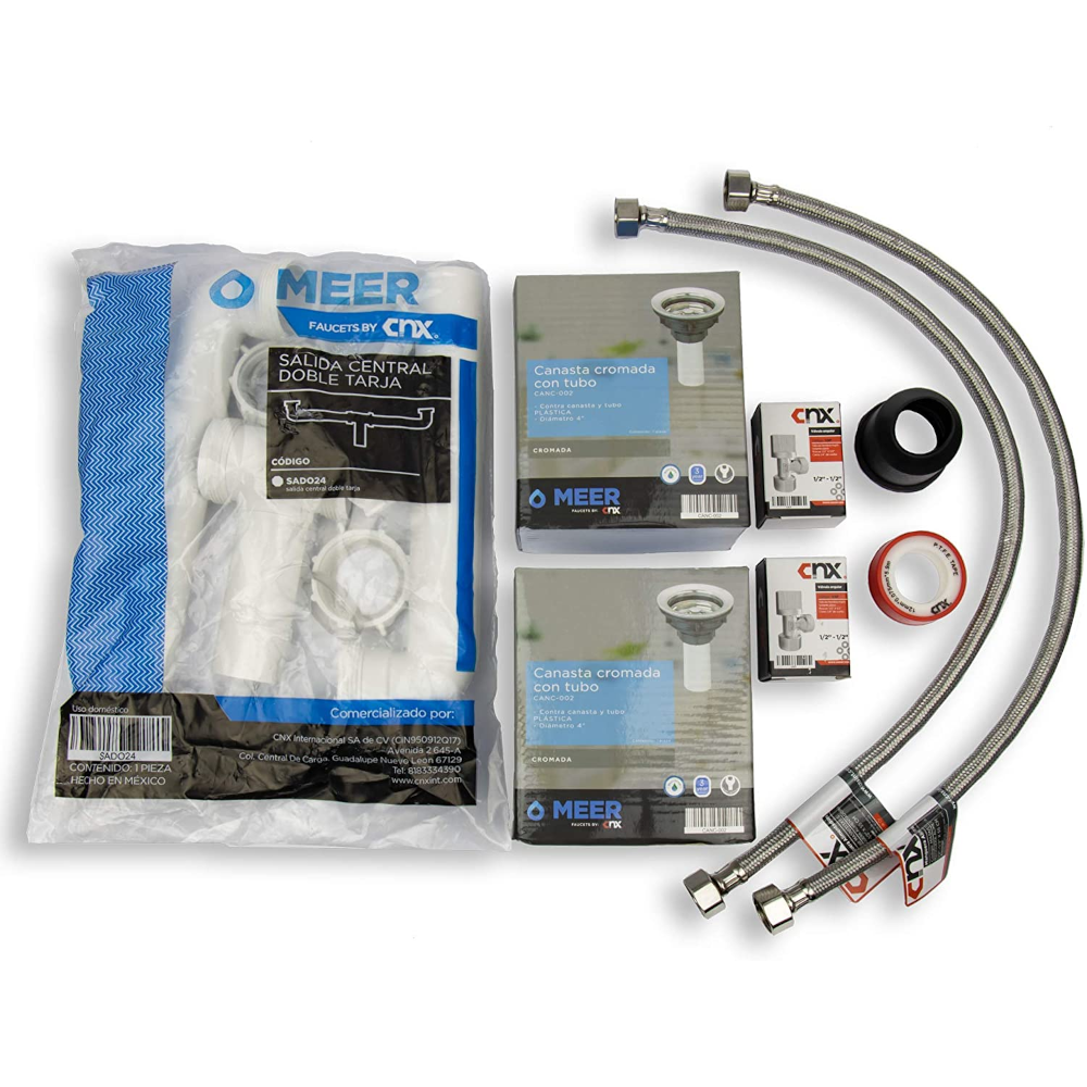 Tarja Doble con Escurridero DER, En Acero Inox 120x50 Incluye Kit de Instalación