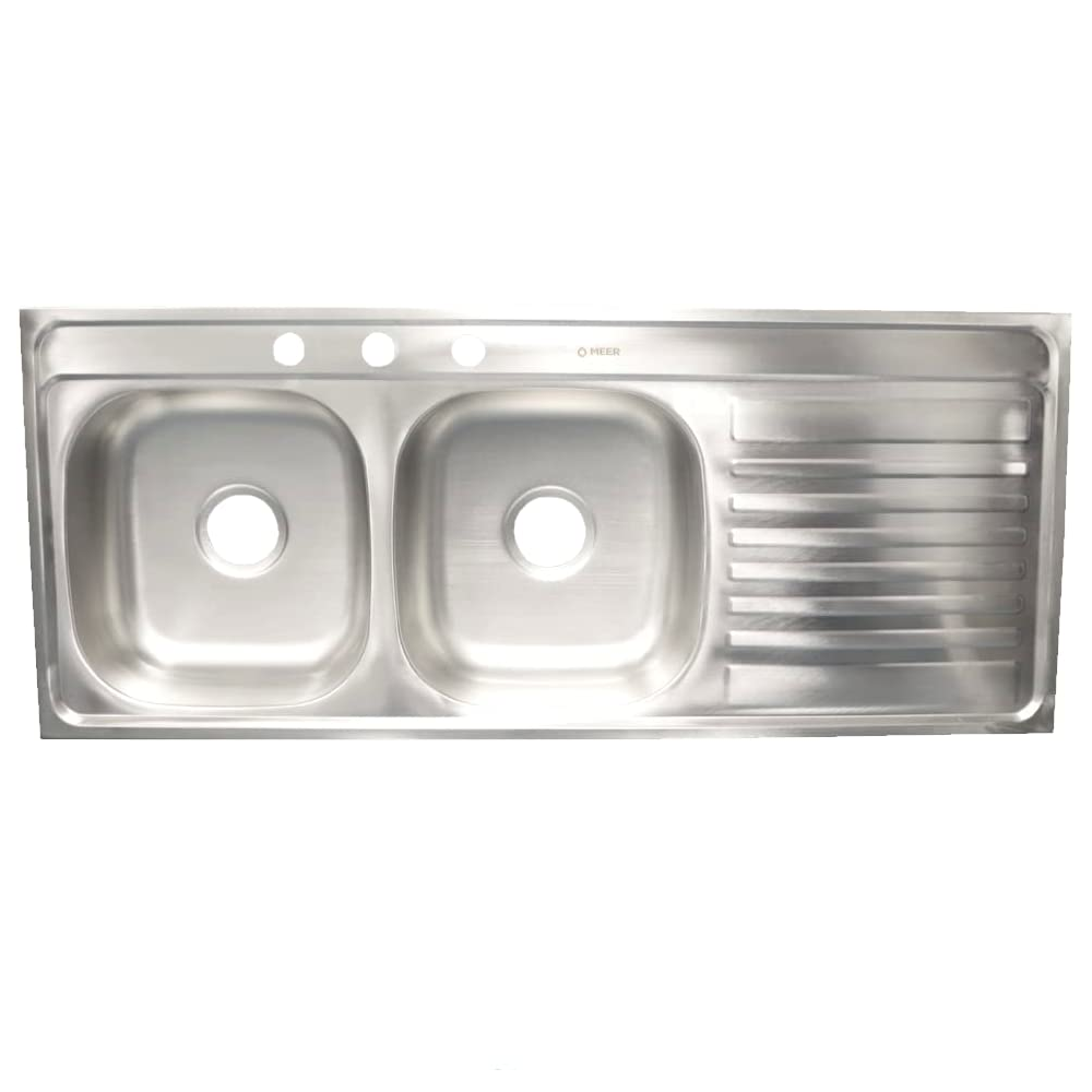 Tarja Doble con Escurridero DER, En Acero Inox 120x50 Incluye Kit de Instalación