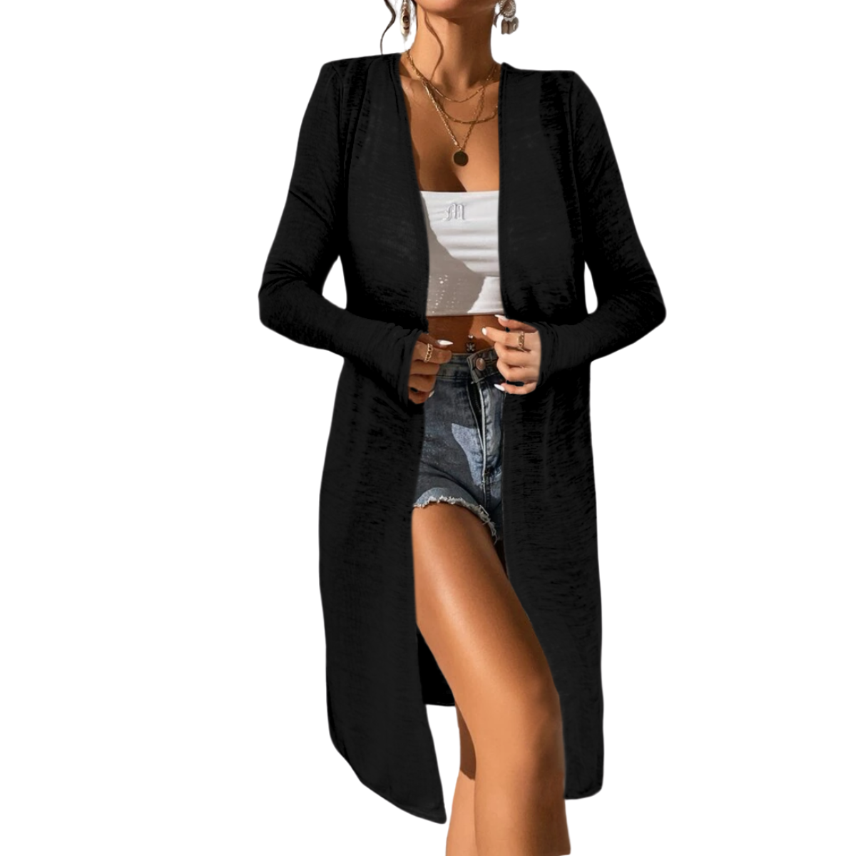 Ensamble Mujer Ligero Cárdigan Maxi Suéter Primavera Verano