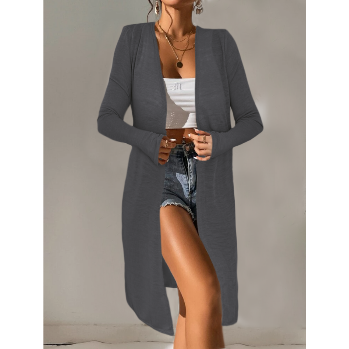 Ensamble Mujer Ligero Cárdigan Maxi Suéter Primavera Verano