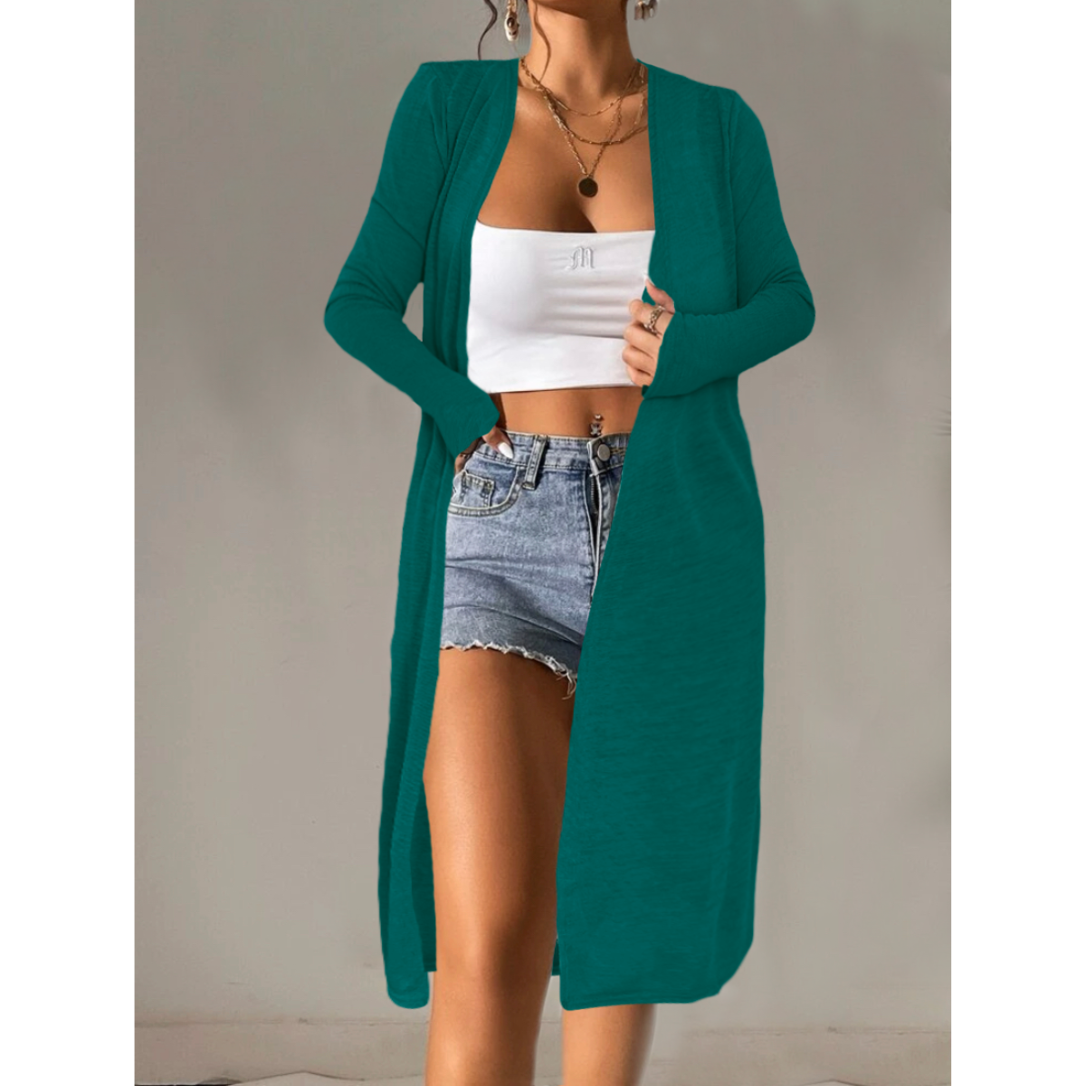 Ensamble Mujer Ligero Cárdigan Maxi Suéter Primavera Verano