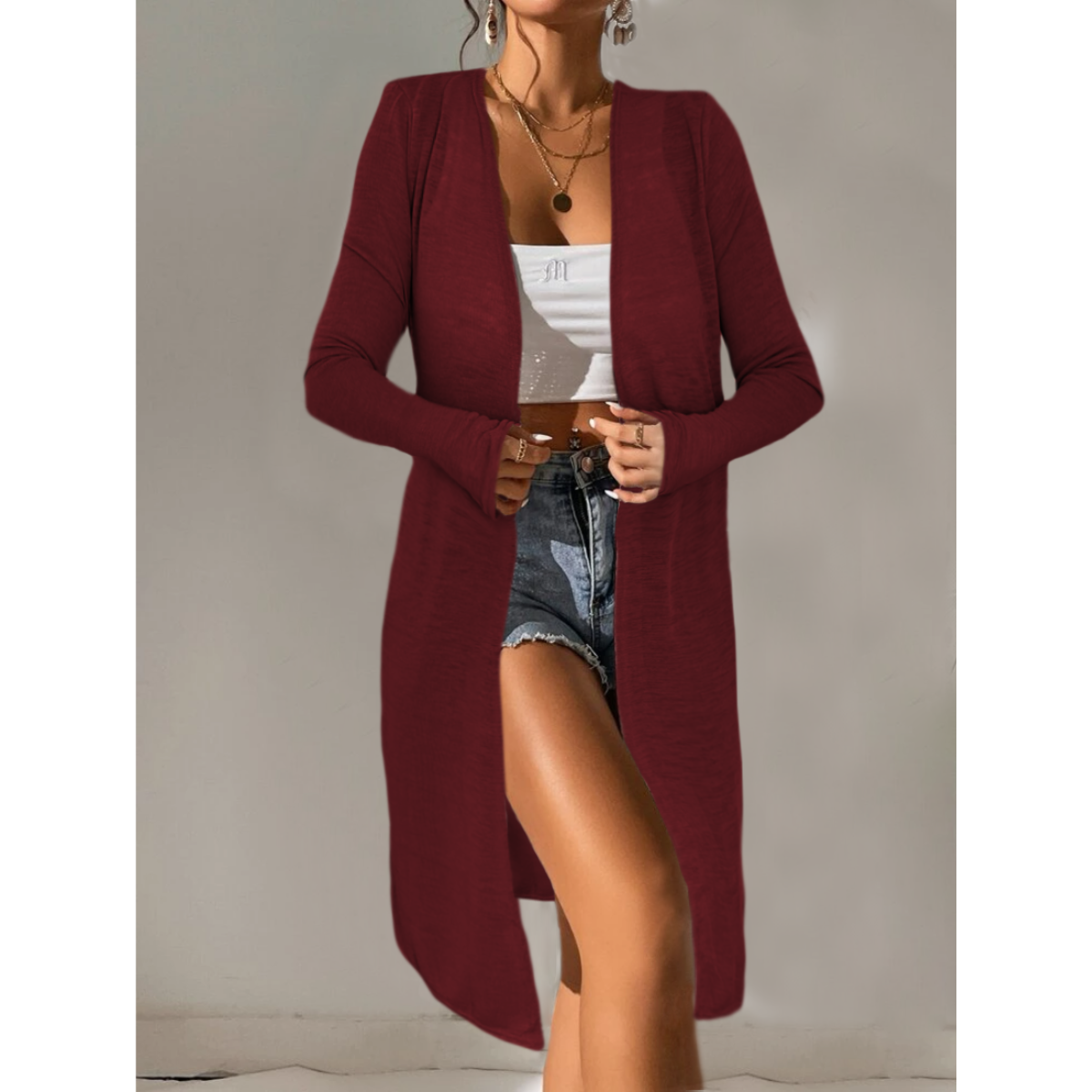 Ensamble Mujer Ligero Cárdigan Maxi Suéter Primavera Verano