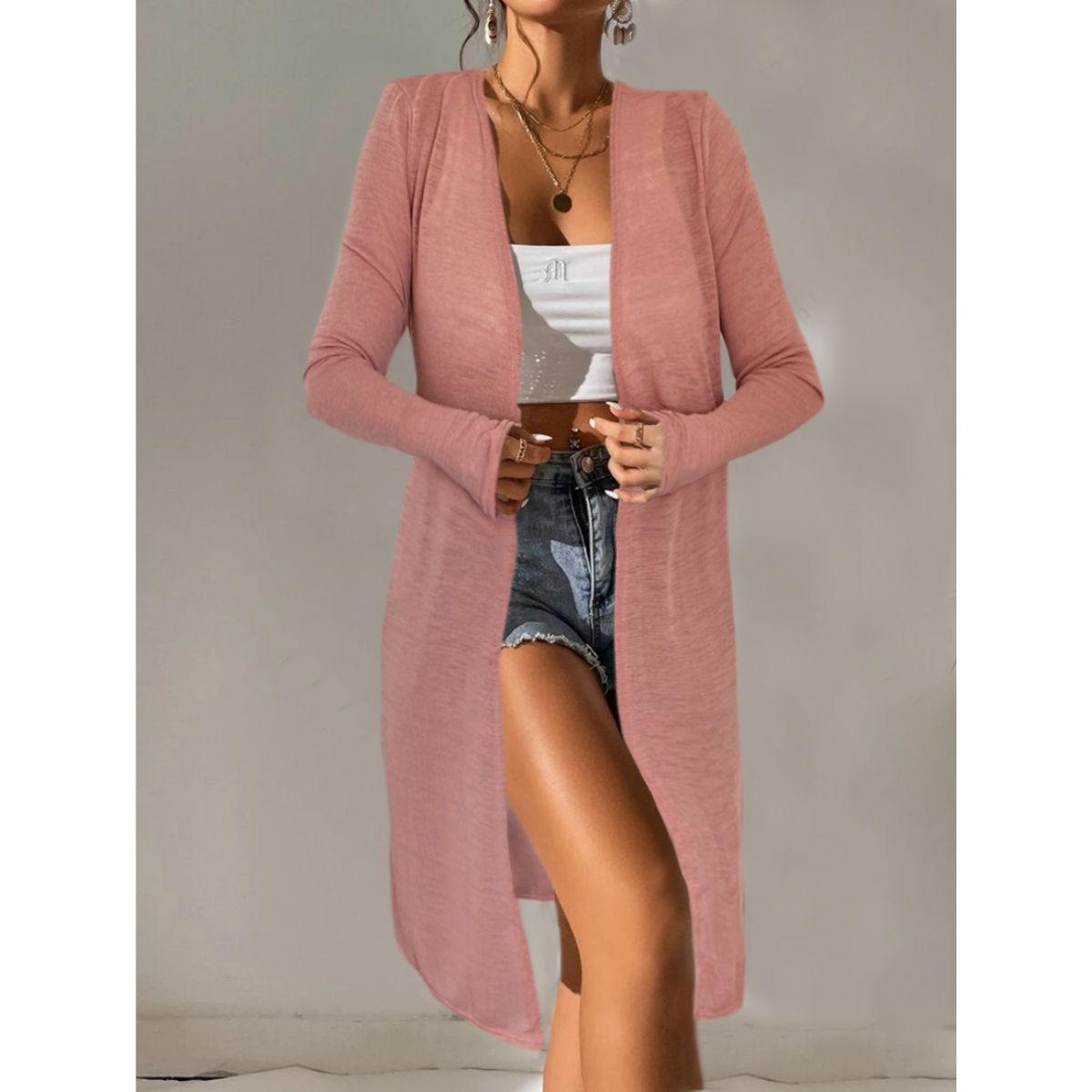 Ensamble Mujer Ligero Cárdigan Maxi Suéter Primavera Verano