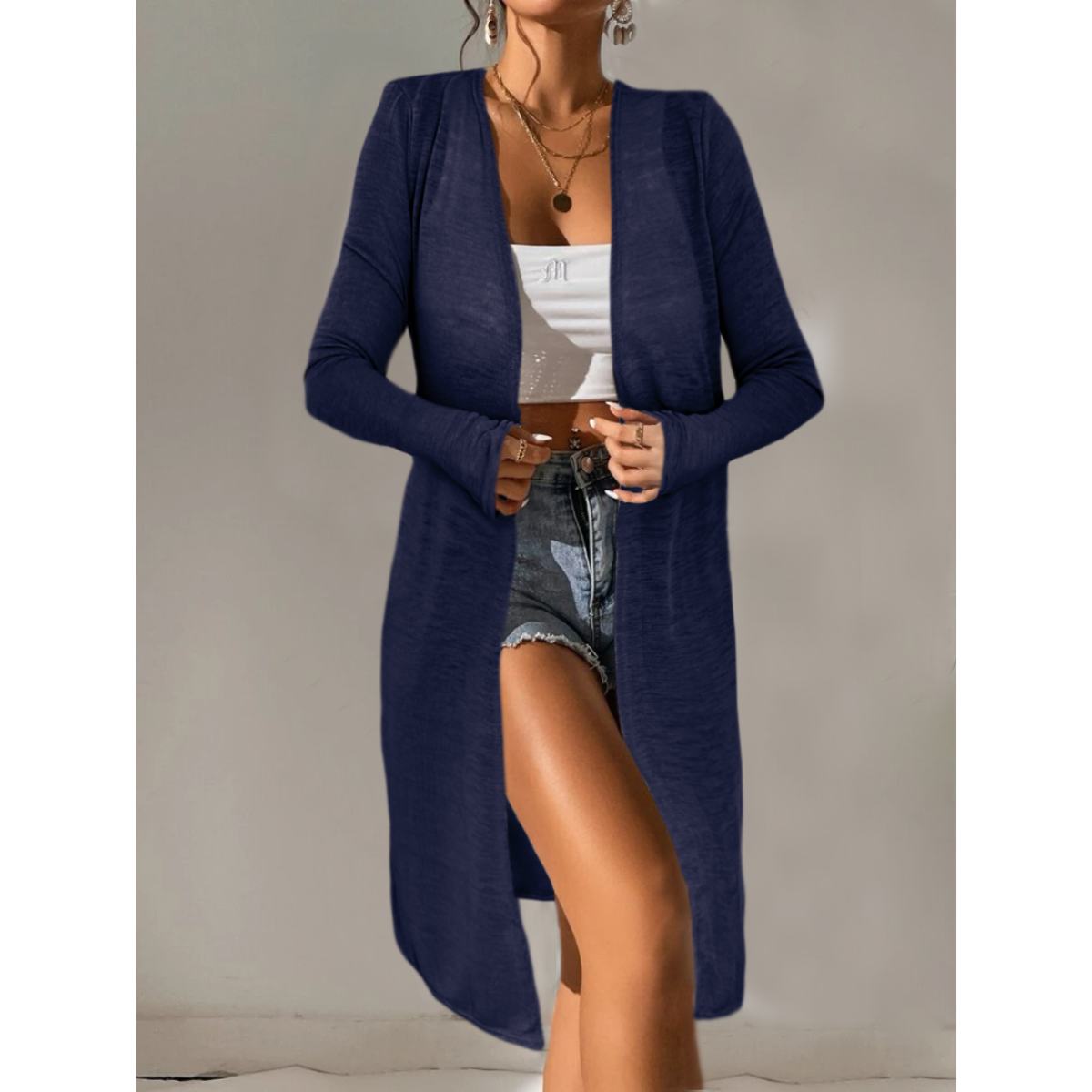 Ensamble Mujer Ligero Cárdigan Maxi Suéter Primavera Verano