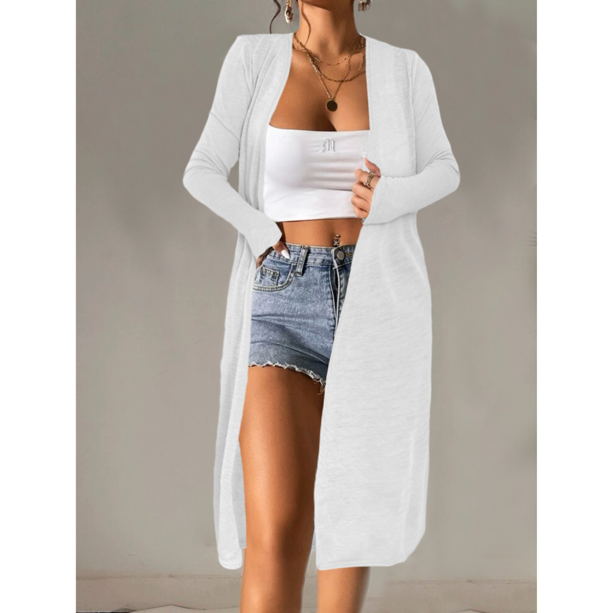 Ensamble Mujer Ligero Cárdigan Maxi Suéter Primavera Verano