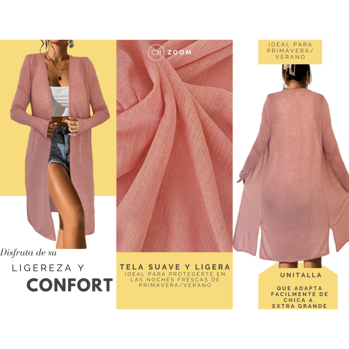 Ensamble Mujer Ligero Cárdigan Maxi Suéter Primavera Verano