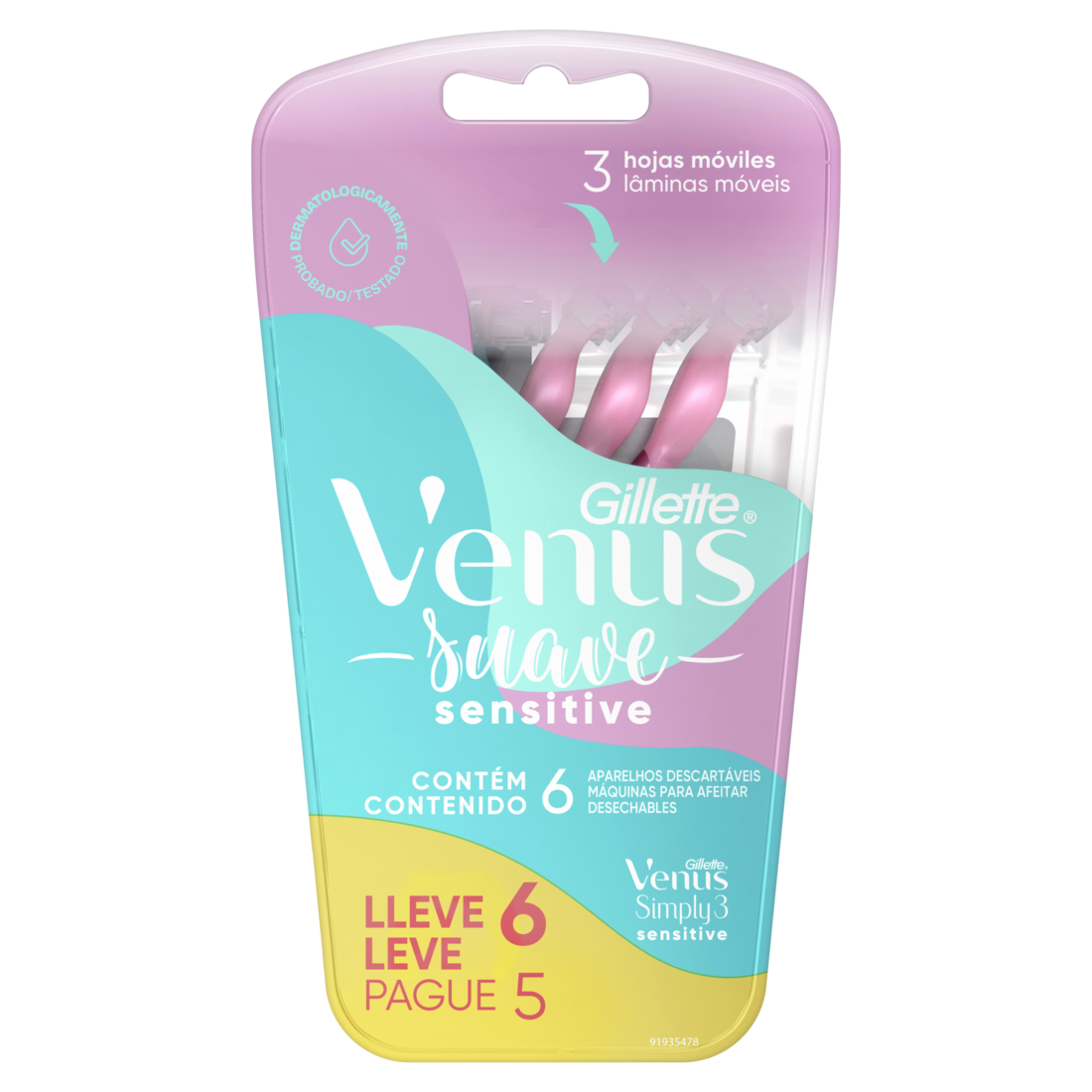 Pack Gillette Venus Suave Sensitive Máquinas Desechables Para Depilar, 6 unidades