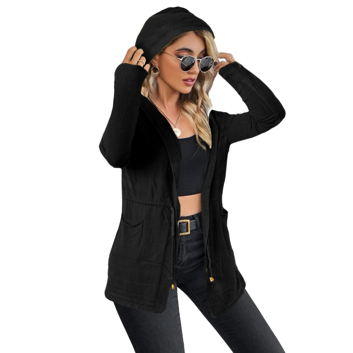 Cárdigan Mujer Largo Ensamble Dama Maxi Suéter Con Bolsas y Capucha.