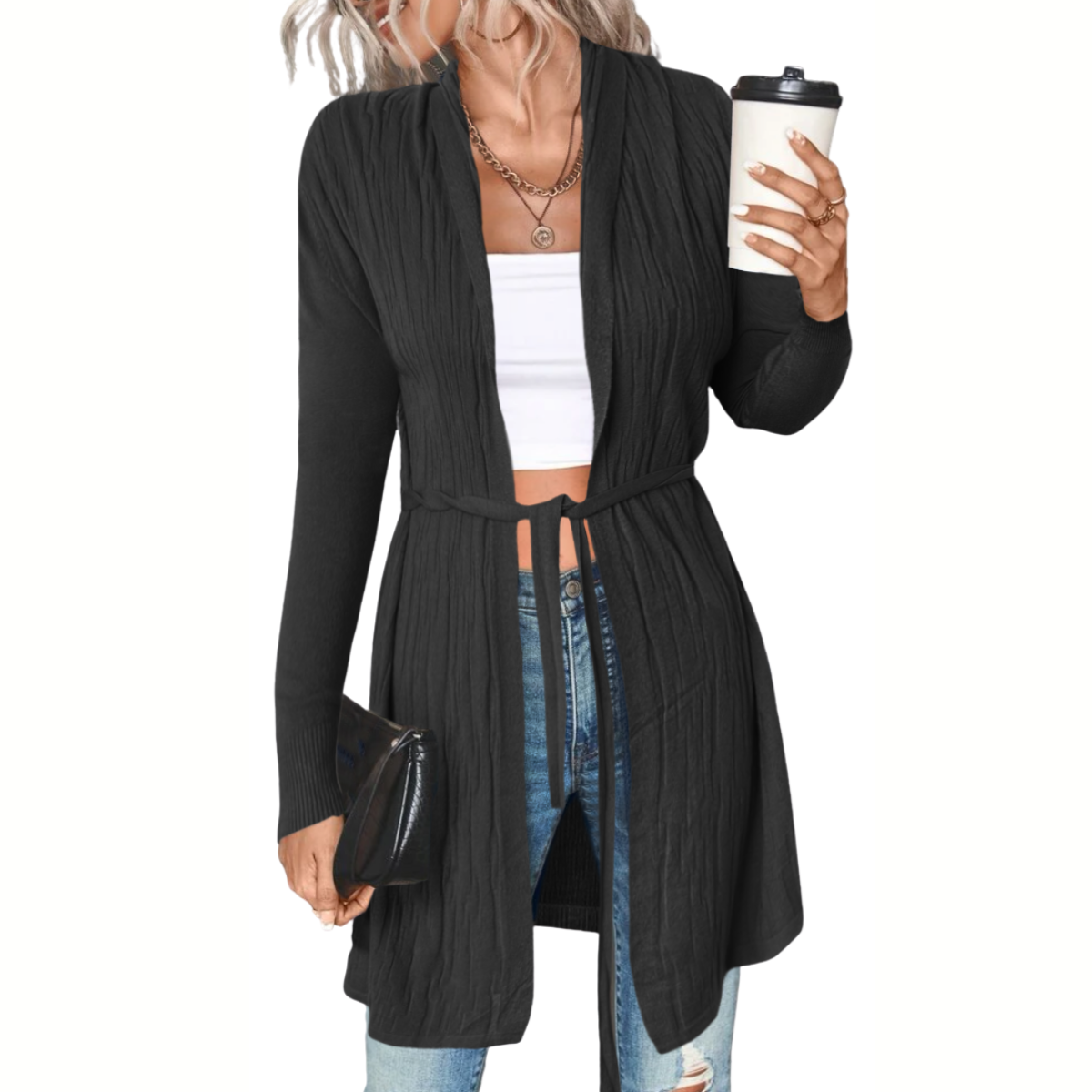 Cárdigan Mujer Largo Ensamble Dama Maxi Suéter Con Bolsas