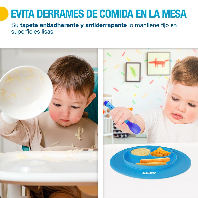 Plato Antideslizante para Bebés y Niños de Silicón con Cubiertos SHIMY