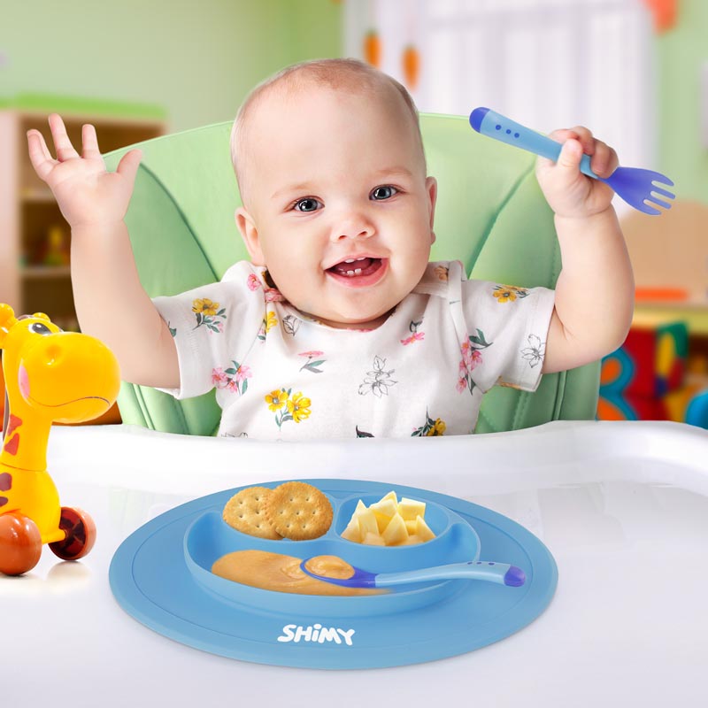 Plato Antideslizante para Bebés y Niños de Silicón con Cubiertos SHIMY