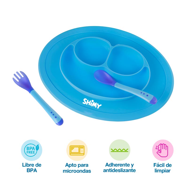 Plato Antideslizante para Bebés y Niños de Silicón con Cubiertos SHIMY
