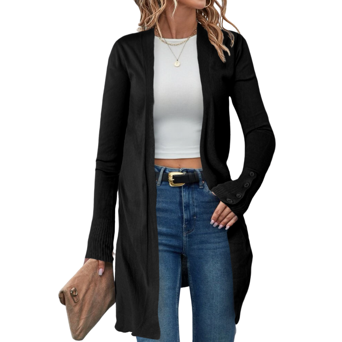 Cárdigan Largo Ensamble Dama Maxi Suéter Con Bolsas para Mujer 