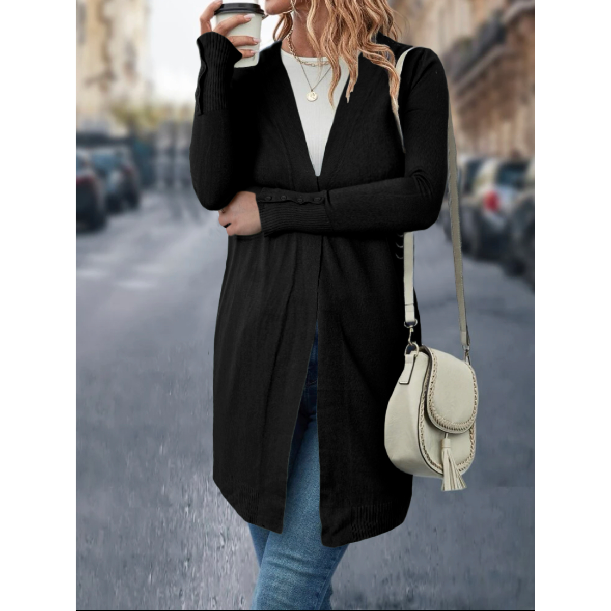 Cárdigan Largo Ensamble Dama Maxi Suéter Con Bolsas para Mujer 