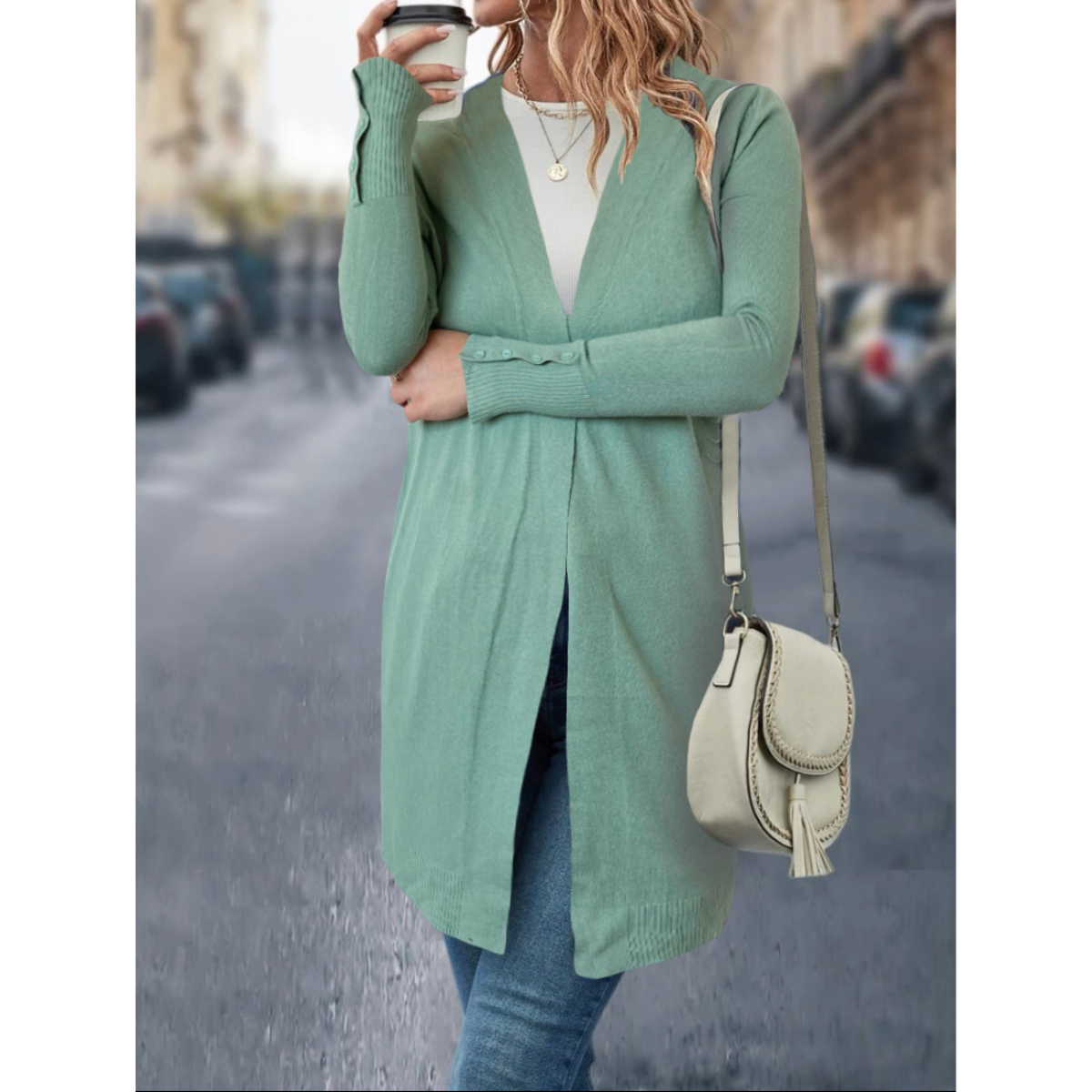 Cárdigan Largo Ensamble Dama Maxi Suéter Con Bolsas para Mujer 