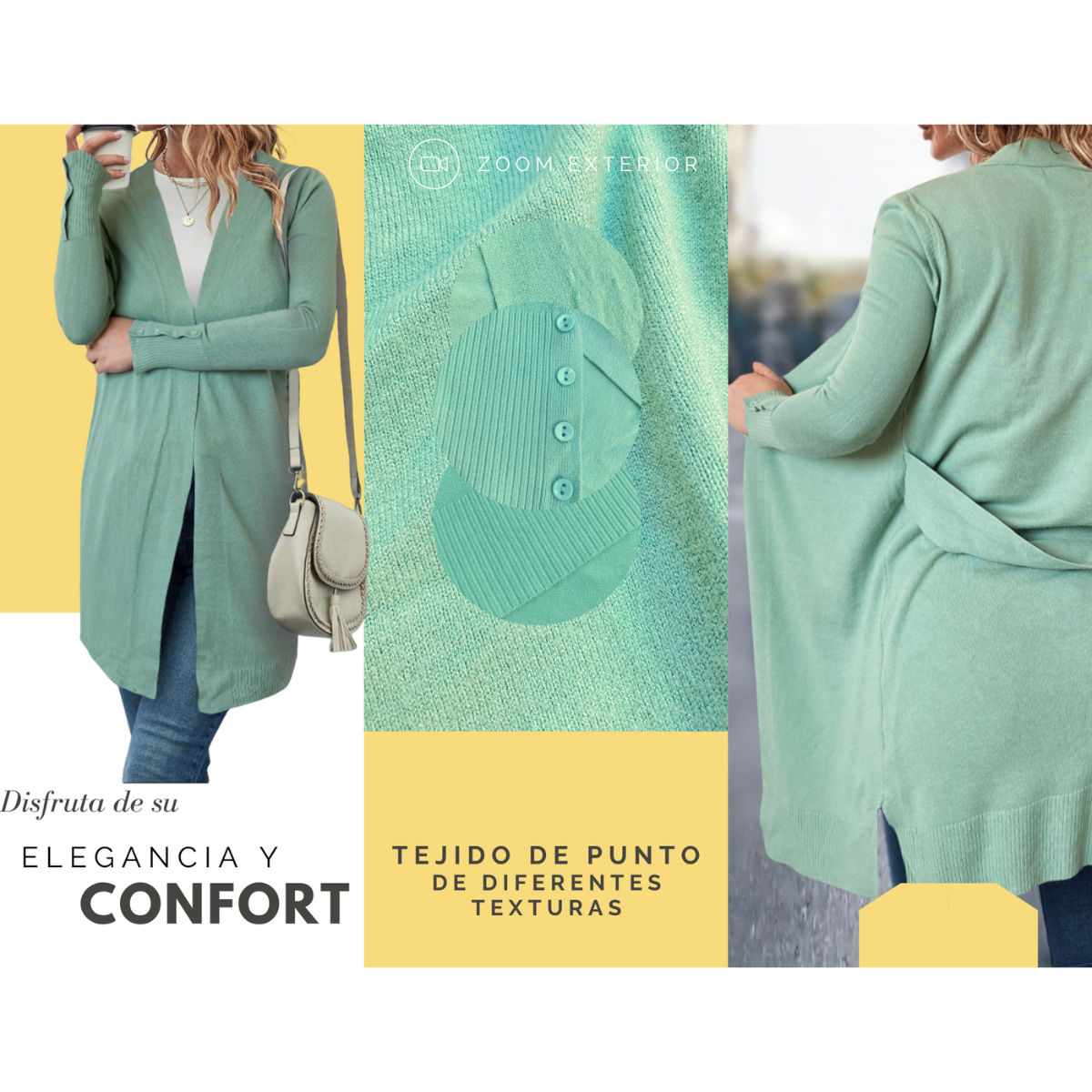 Cárdigan Largo Ensamble Dama Maxi Suéter Con Bolsas para Mujer 