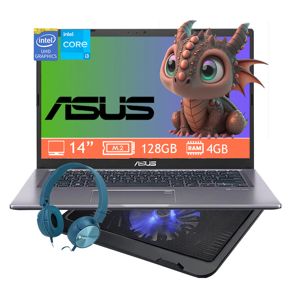 Laptop Asus 14 Vivobook L1404Fa-Nk286W R3-7320U 8G 512Ssd +Mochila y Mouse