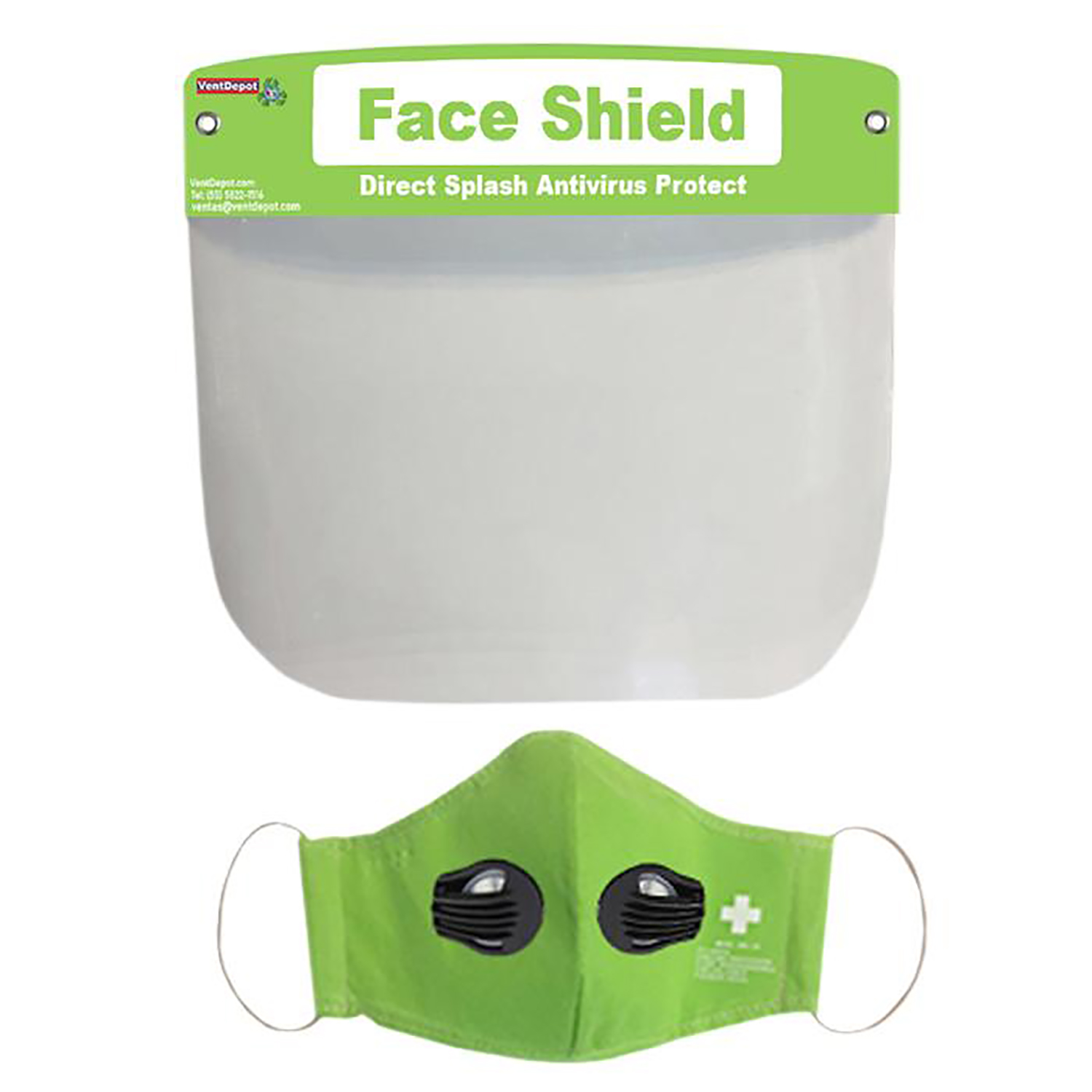 Kit de Cuebrebocas y Caretas, MXKOS-060 Kit 10 pzs Careta y Cubrebocas 2 Válvulas Came Vino Non Woven Lavable, MaskPlash Pro