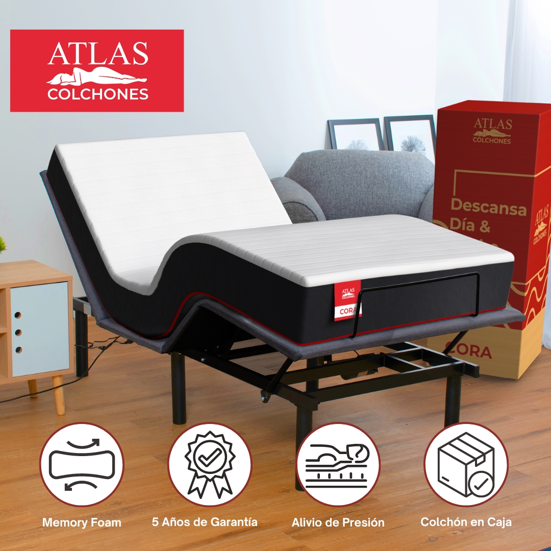 Cama Eléctrica más Colchón Memory Foam En Caja Individual Cora