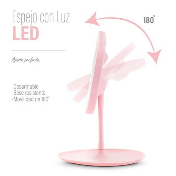 Espejo con luz led regulable tactil plegable para maquillaje 