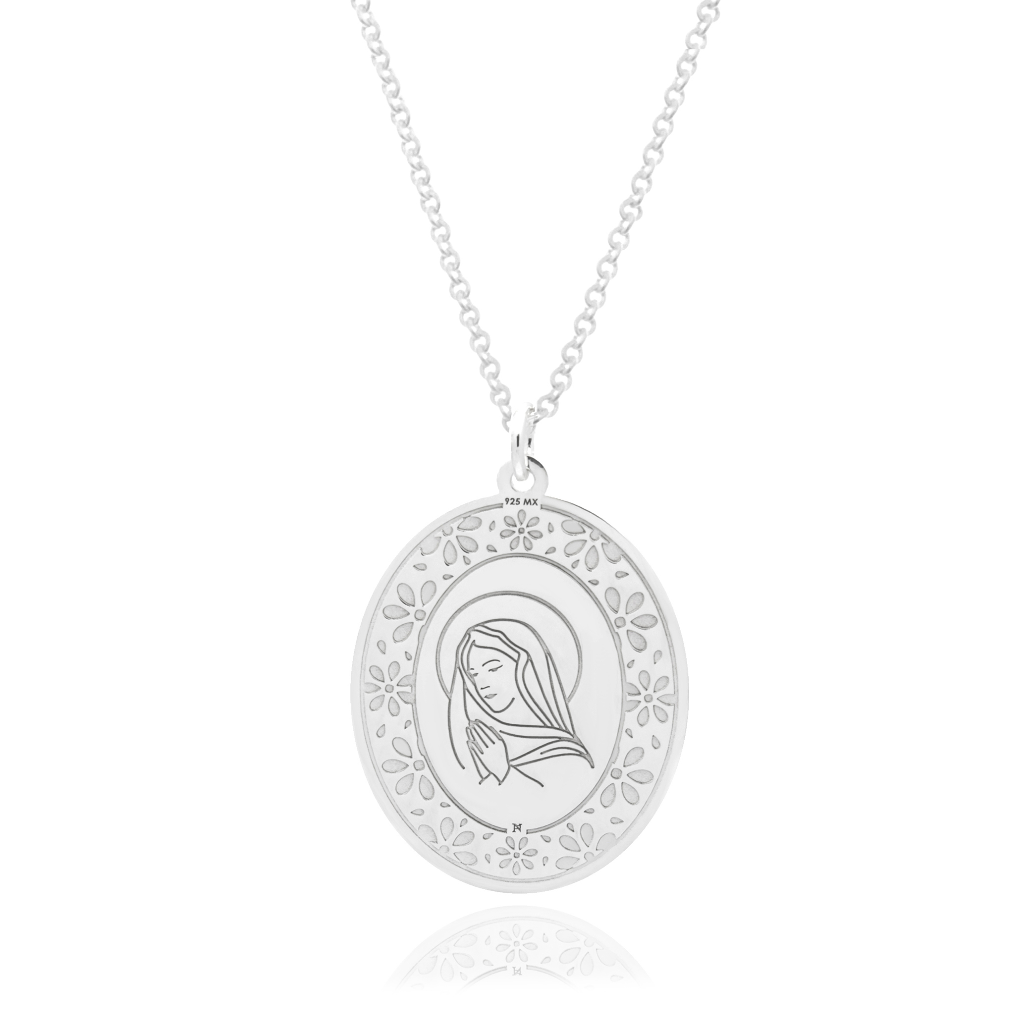 Medalla grande Virgen de plata .925 con cadena, Colección Nube, Joyería para Mujer de Anante Joyería