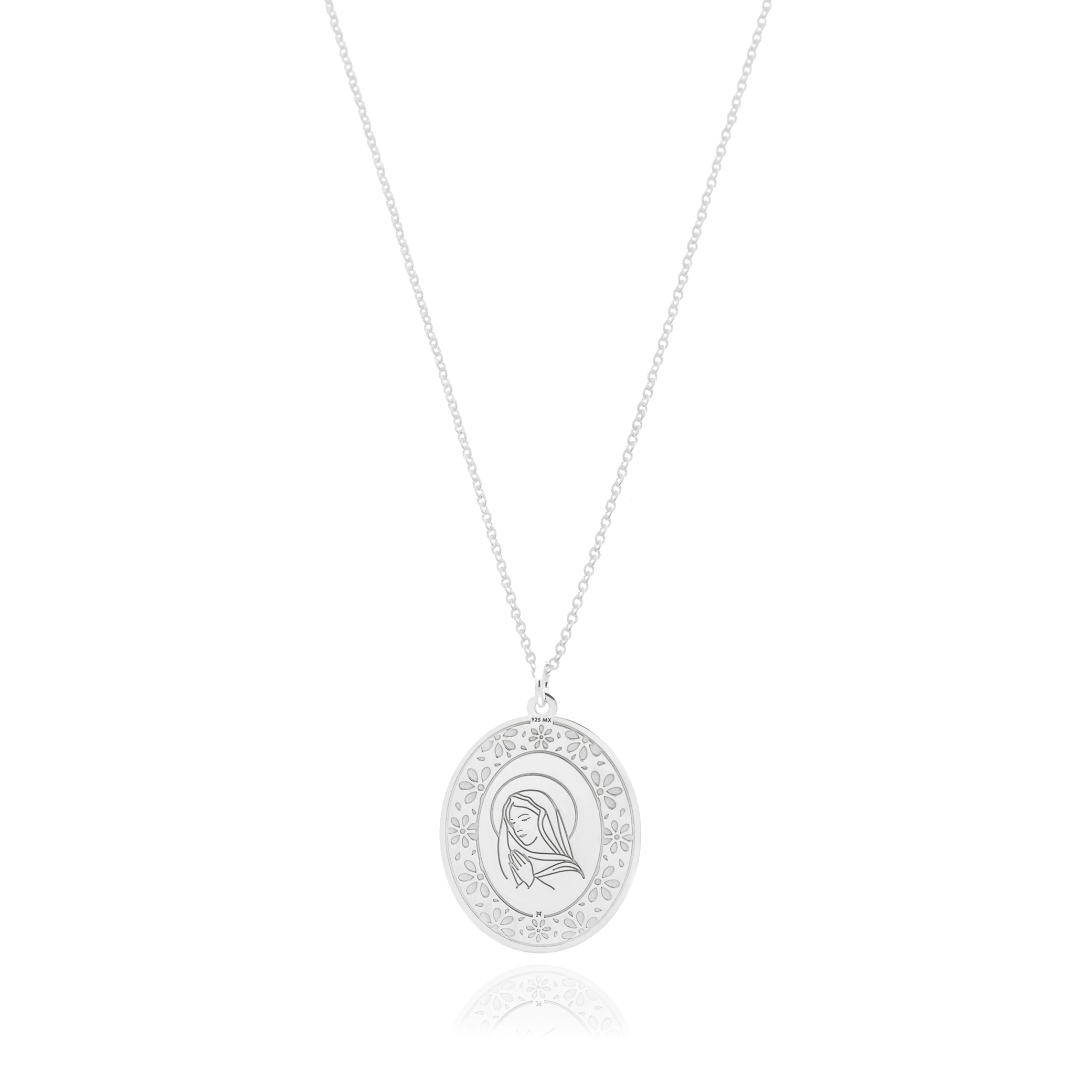 Medalla grande Virgen de plata .925 con cadena, Colección Nube, Joyería para Mujer de Anante Joyería