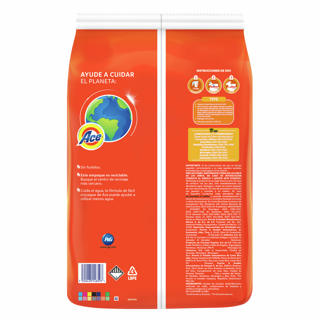 Ace Limpieza Completa Detergente en Polvo para Lavar Blancos y Colores 5kg