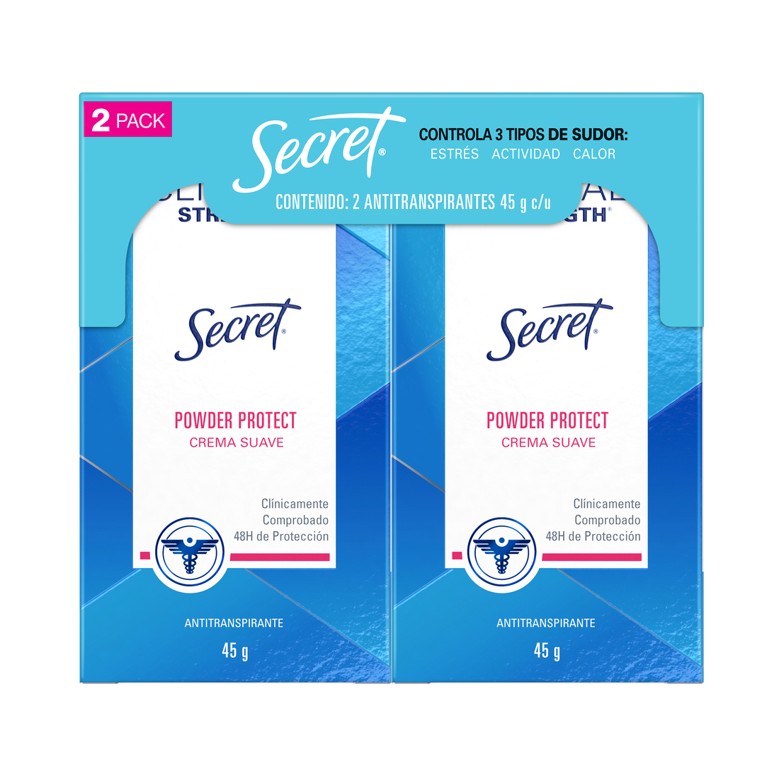 Pack Secret Clinical Strength Powder Protect Crema Suave Antitranspirante 45 g,  2 unidades