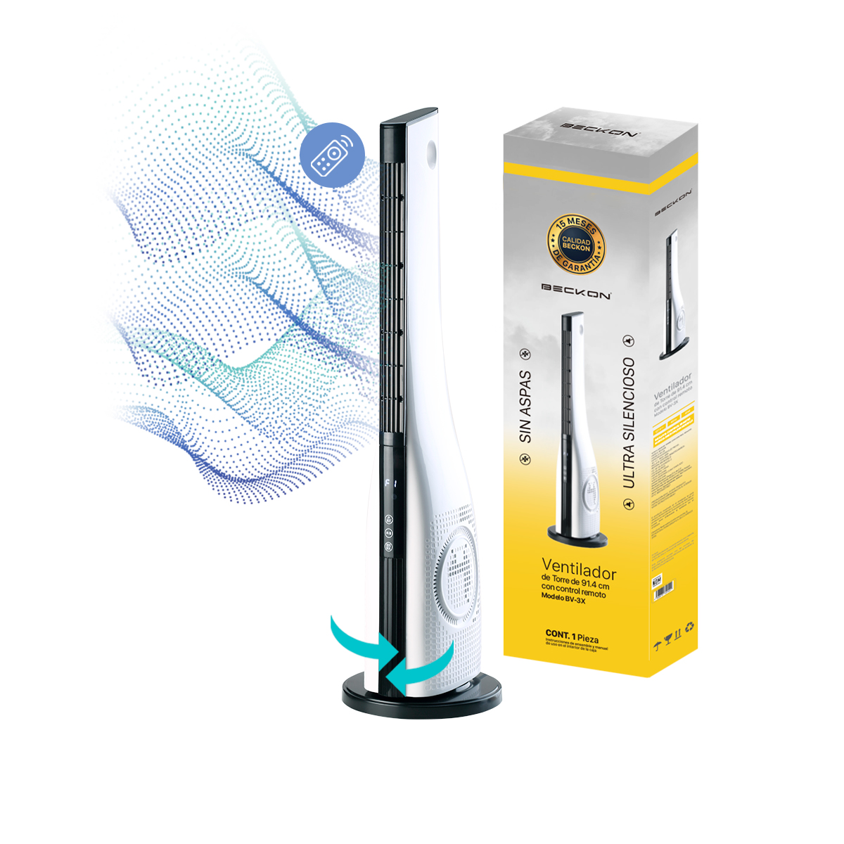 Ventilador De Torre 36 Pulg Sin Aspas Beckon Bv 3x Control