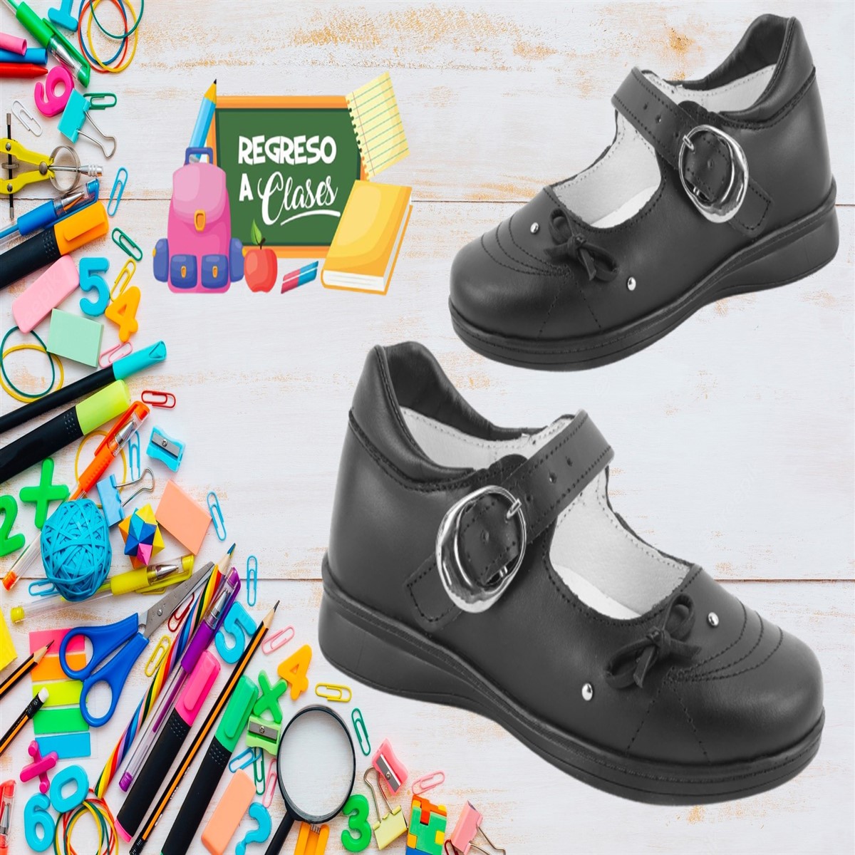 Zapato Niña Escolar 100% Piel Arco Ortopédico 1124-n Negro.