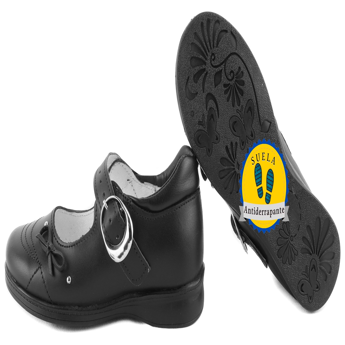 Zapato Niña Escolar 100% Piel Arco Ortopédico 1124-n Negro.