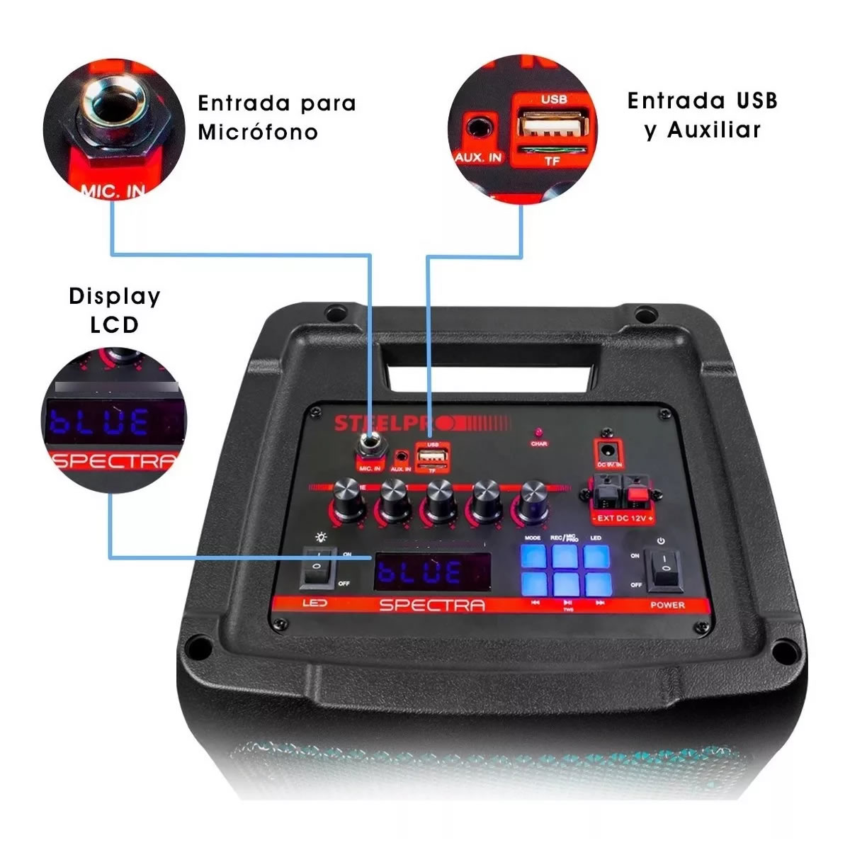 Bocina Portátil Inalámbrica Steelpro Technologies SPECTRA - Negro