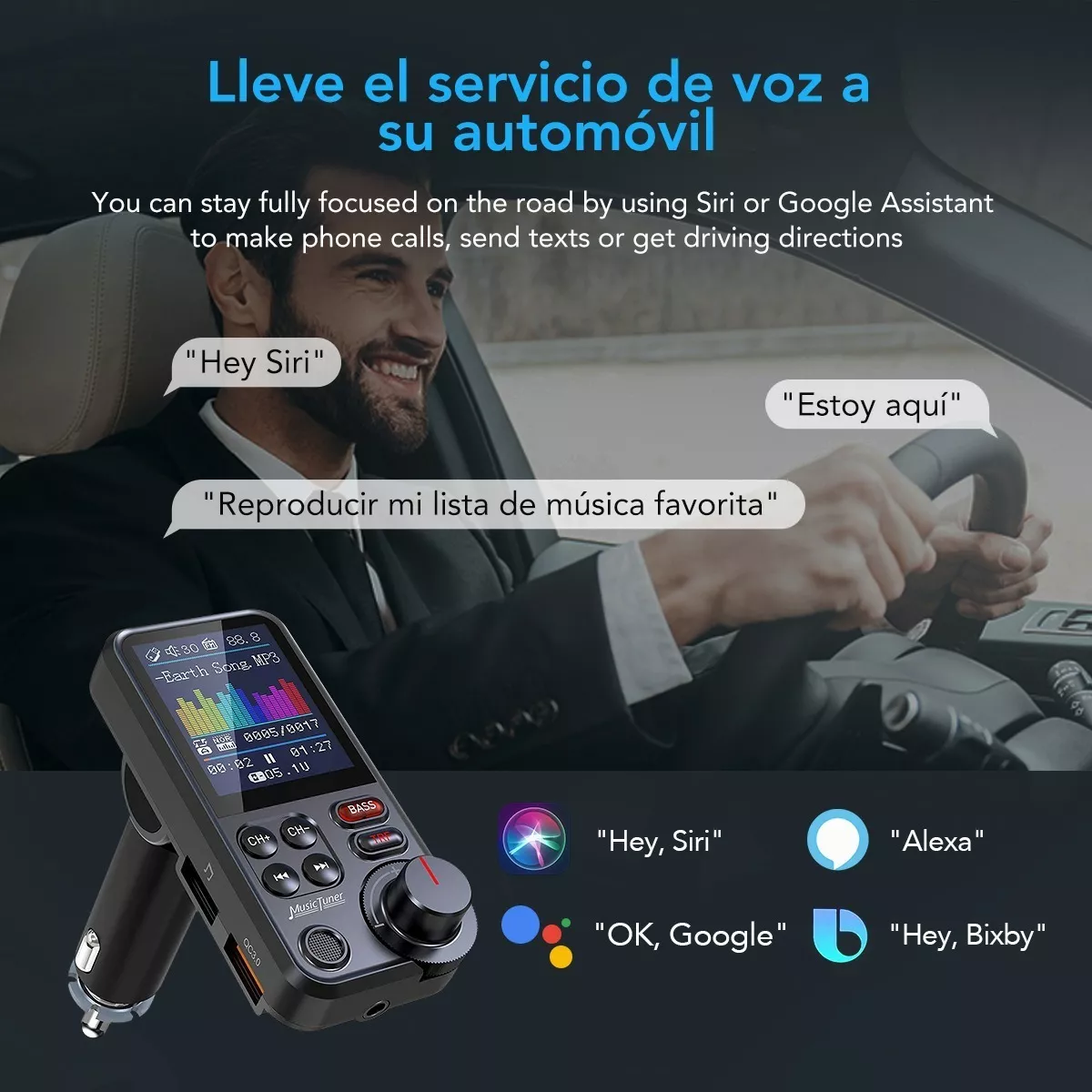 Transmisor Fm Receptor Bluetooth Ecualizador Pantalla Graves