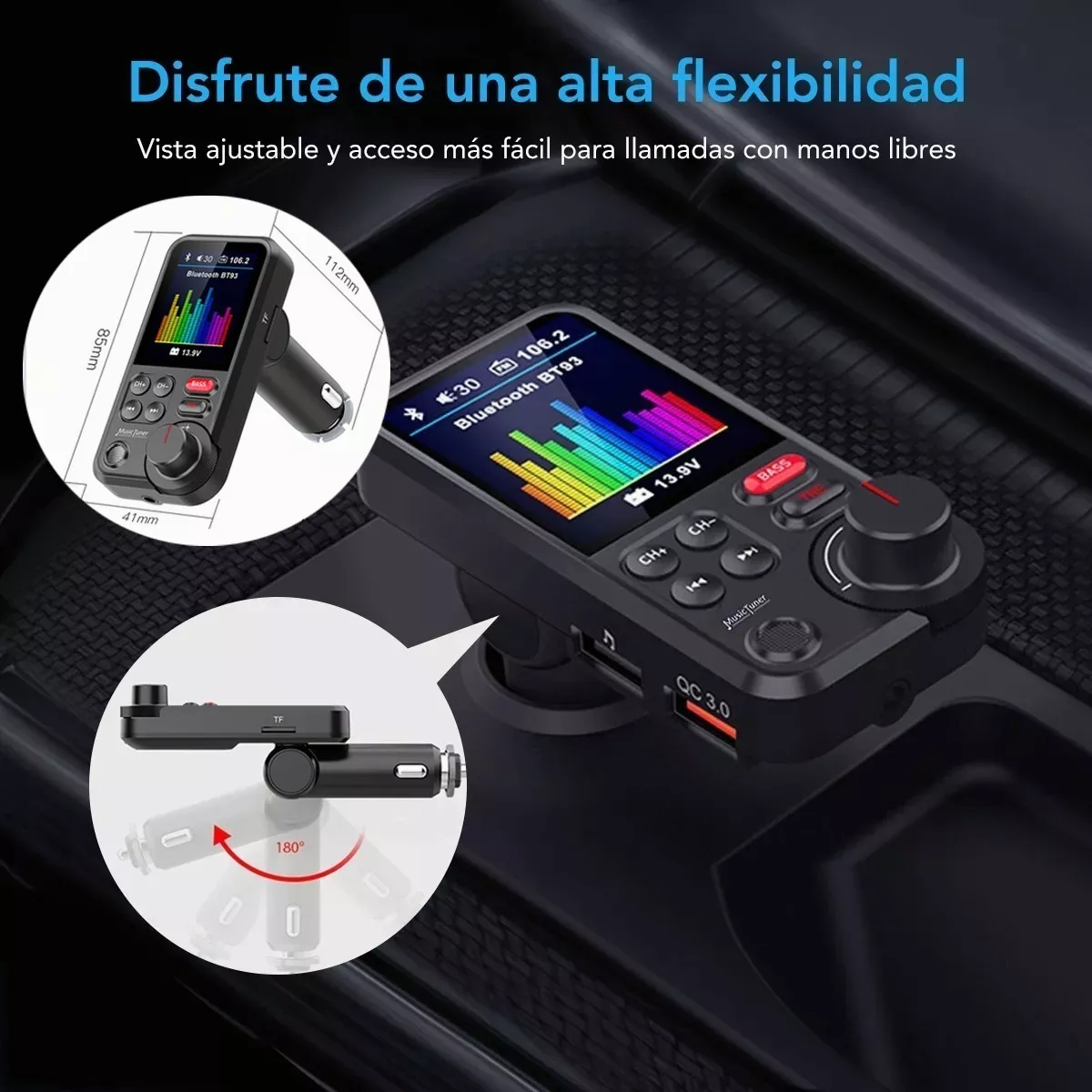 Transmisor Fm Receptor Bluetooth Ecualizador Pantalla Graves