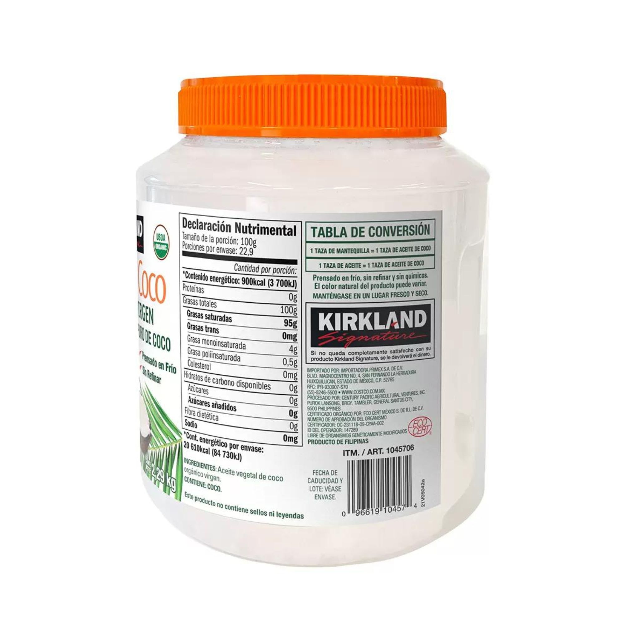 Aceite De Coco Orgánico Virgen 2.29 Kg Kirkland