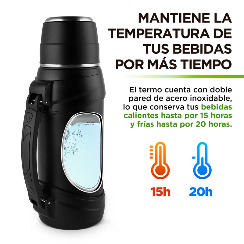 Termo de Acero Inoxidable XL 2 Litros Doble Pared de Aislamiento Hikeo