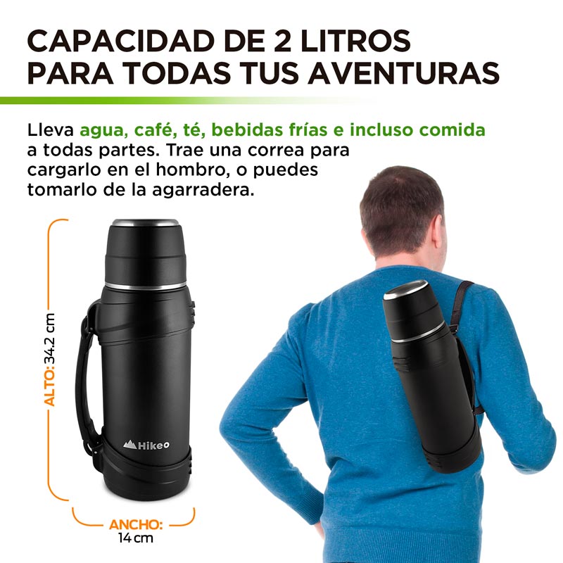 Termo de Acero Inoxidable XL 2 Litros Doble Pared de Aislamiento Hikeo