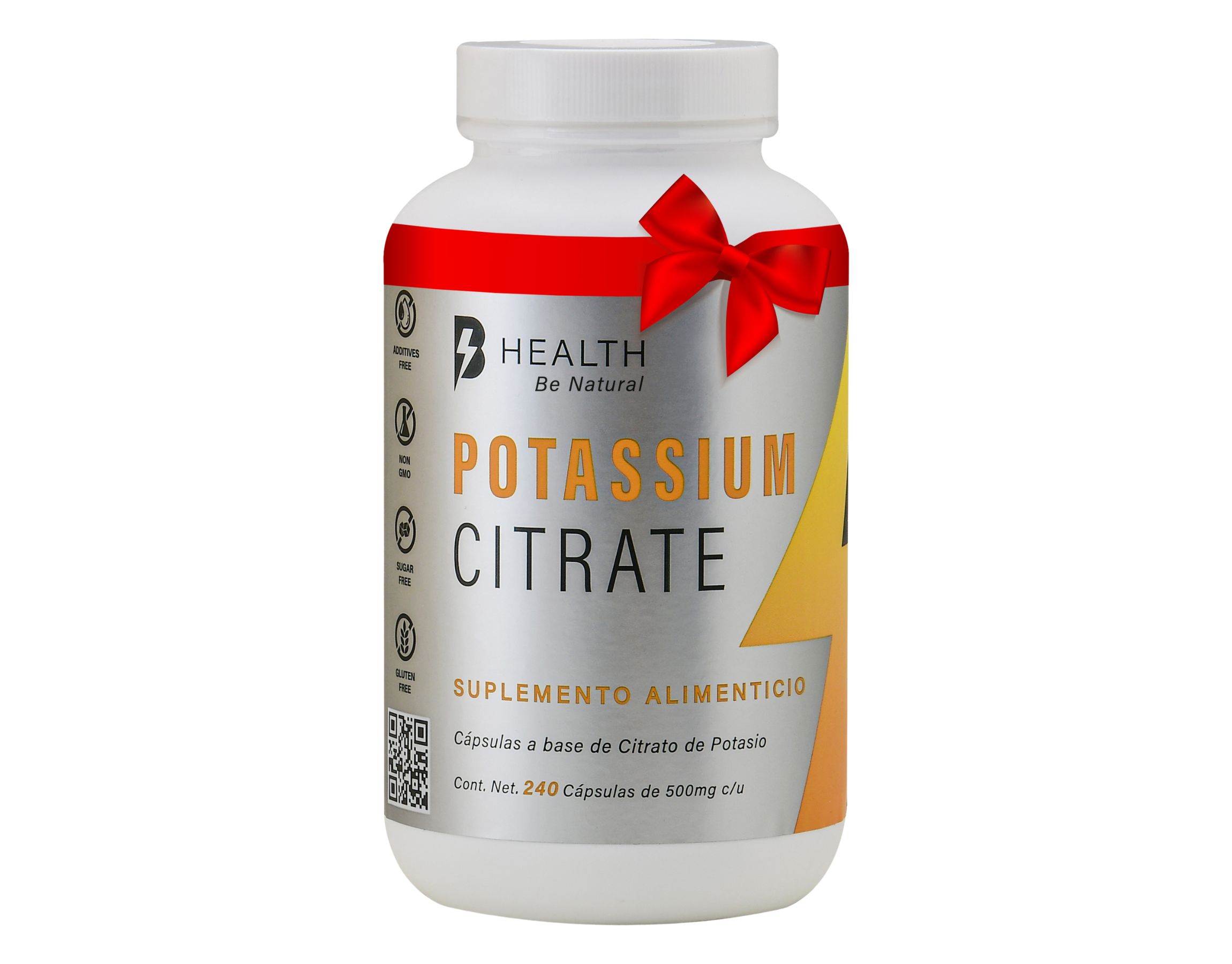 Citrato de potasio, 100% NATURAL, B Health Be Natural, Sin Azúcar, Keto -240 cápsulas de 500 mg c/u