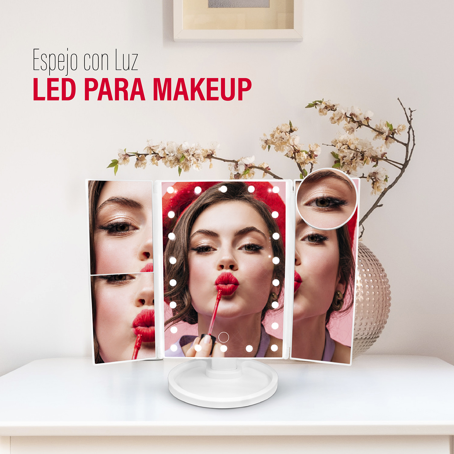 Espejo con luces led para maquillaje con aumentos