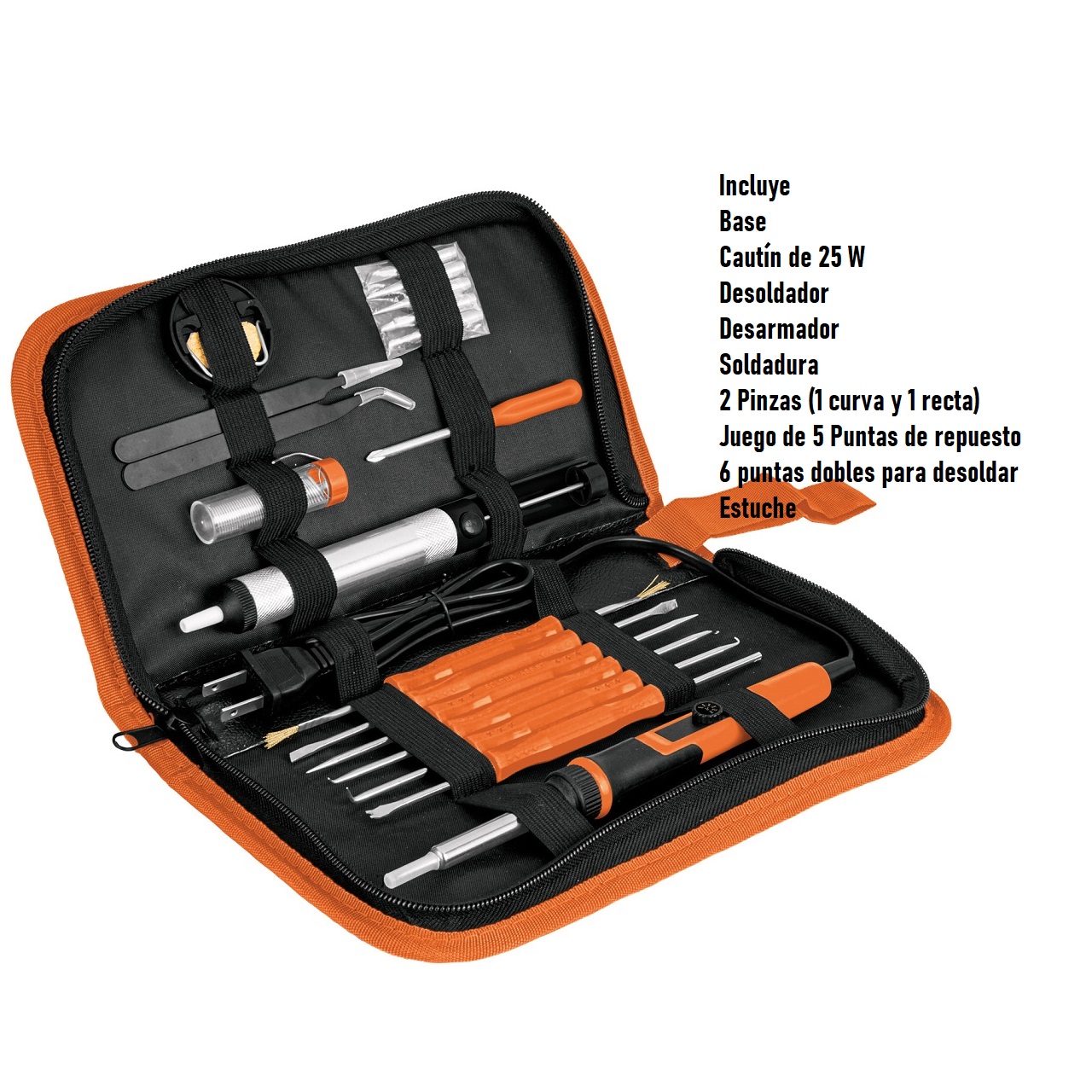 Kit para soldar con Cautín de 25w para electrónica incluye 17 accesorios con Estuche Truper  