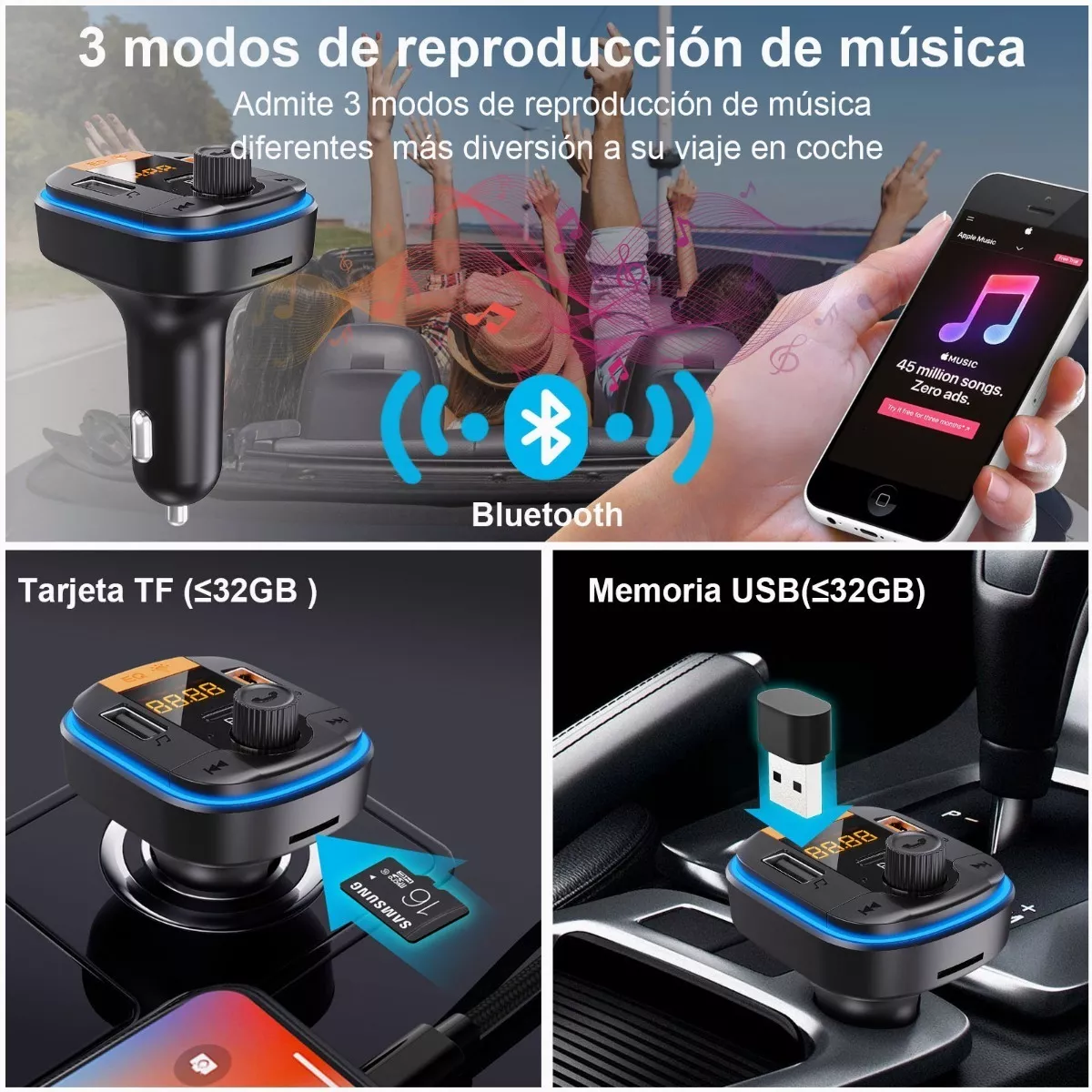 Transmisor Fm Bluetooth Inalámbrico Reproductor Mp3 Coche