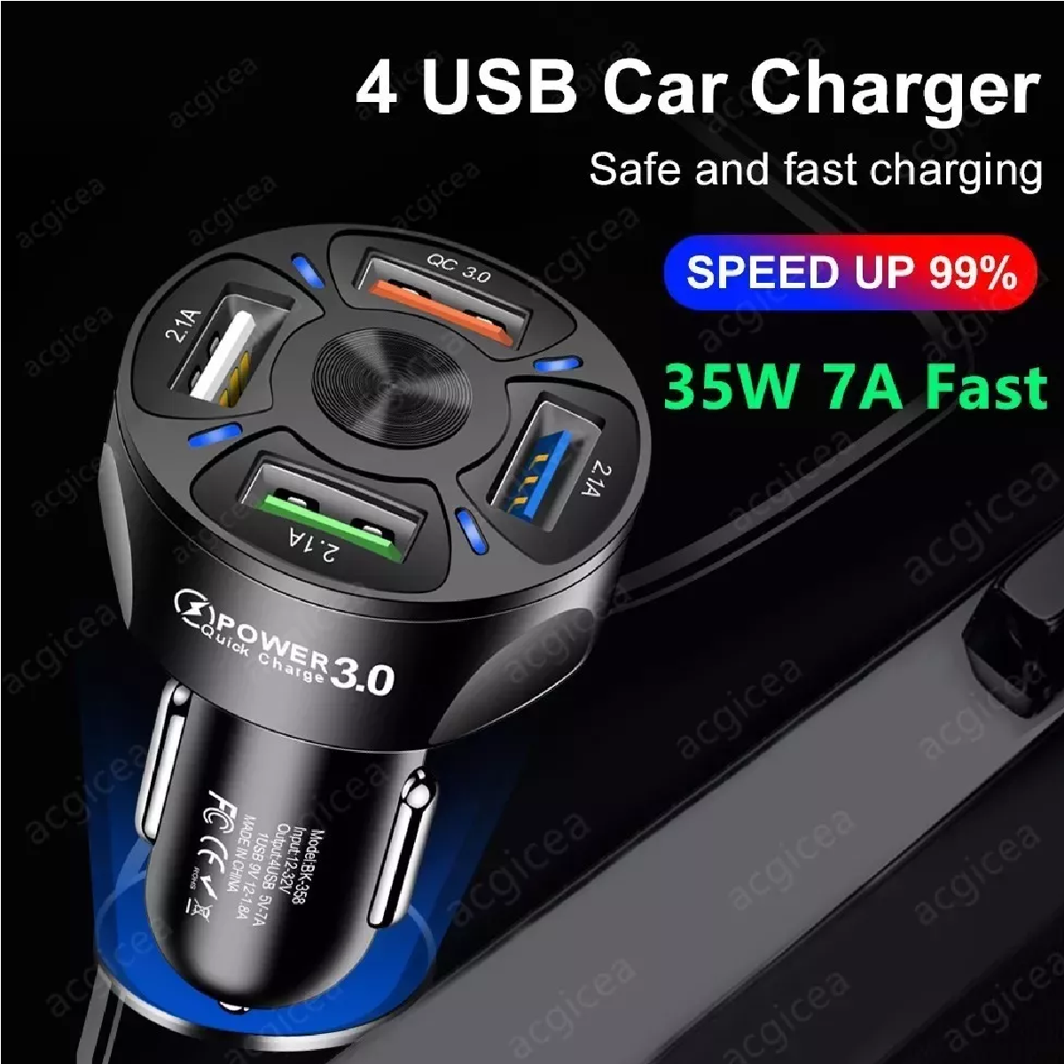 Turbo Cargador Para Auto Carga Rapida Qc 3.0 | 4 Puertos Usb