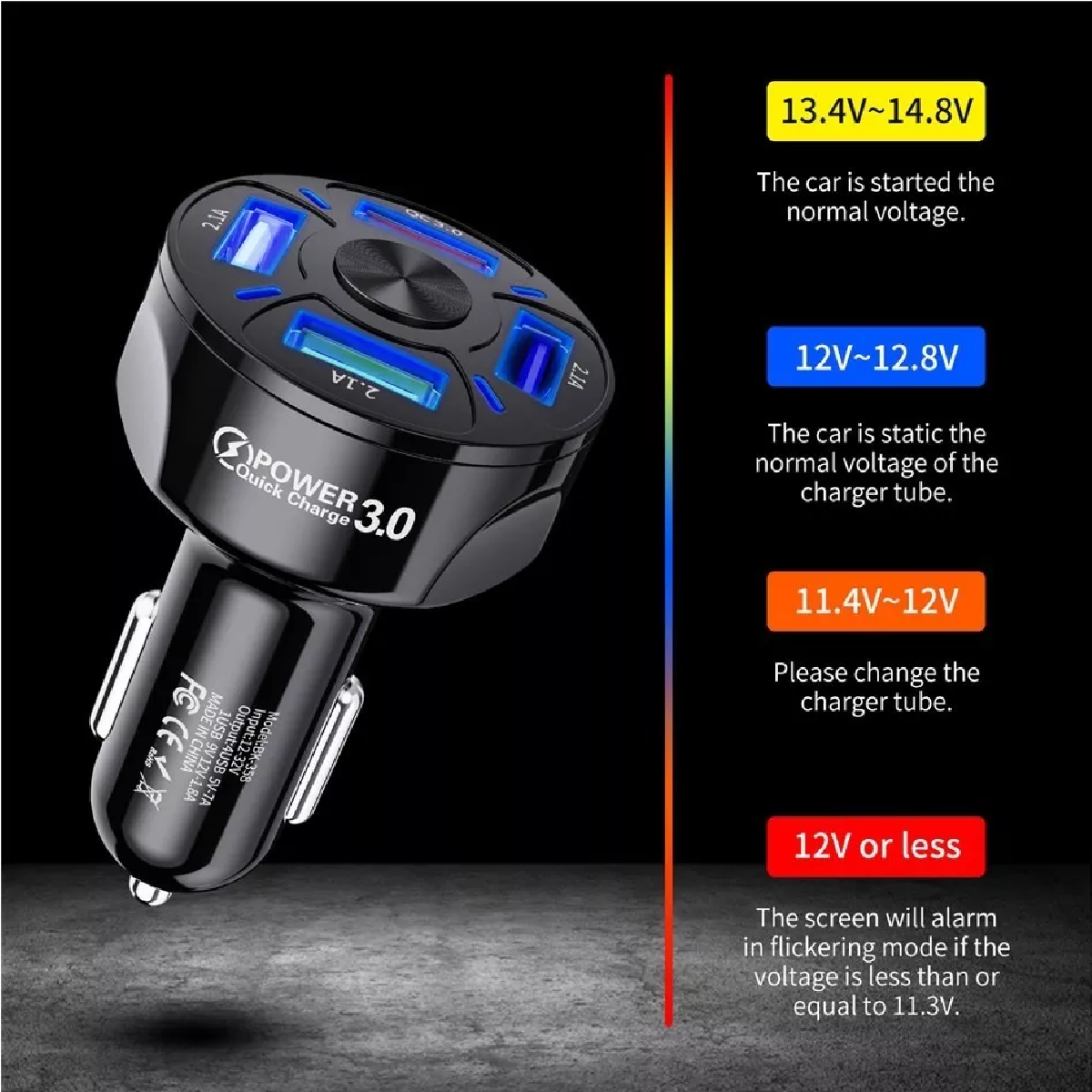 Turbo Cargador Para Auto Carga Rapida Qc 3.0 | 4 Puertos Usb