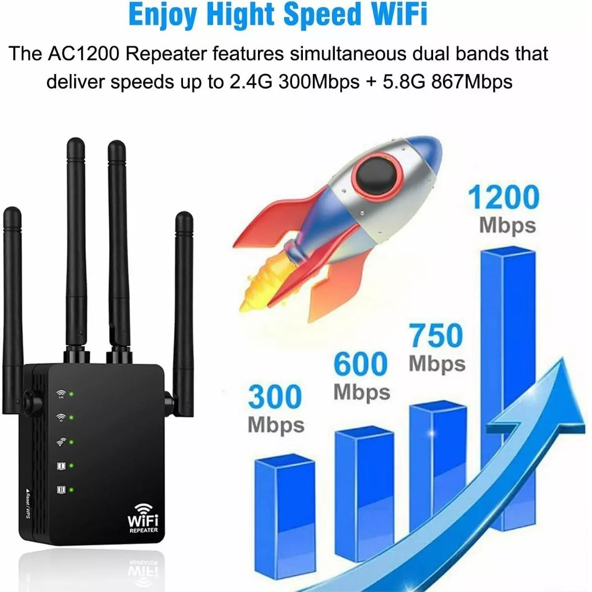Repetidor De Extensión De Mejora De Señal Wifi De 1200m Negro