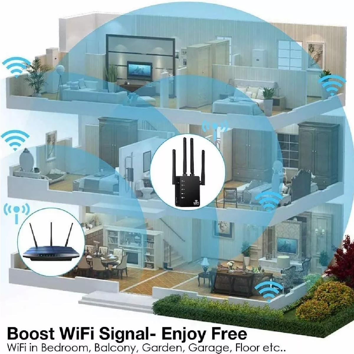 Repetidor De Extensión De Mejora De Señal Wifi De 1200m Negro