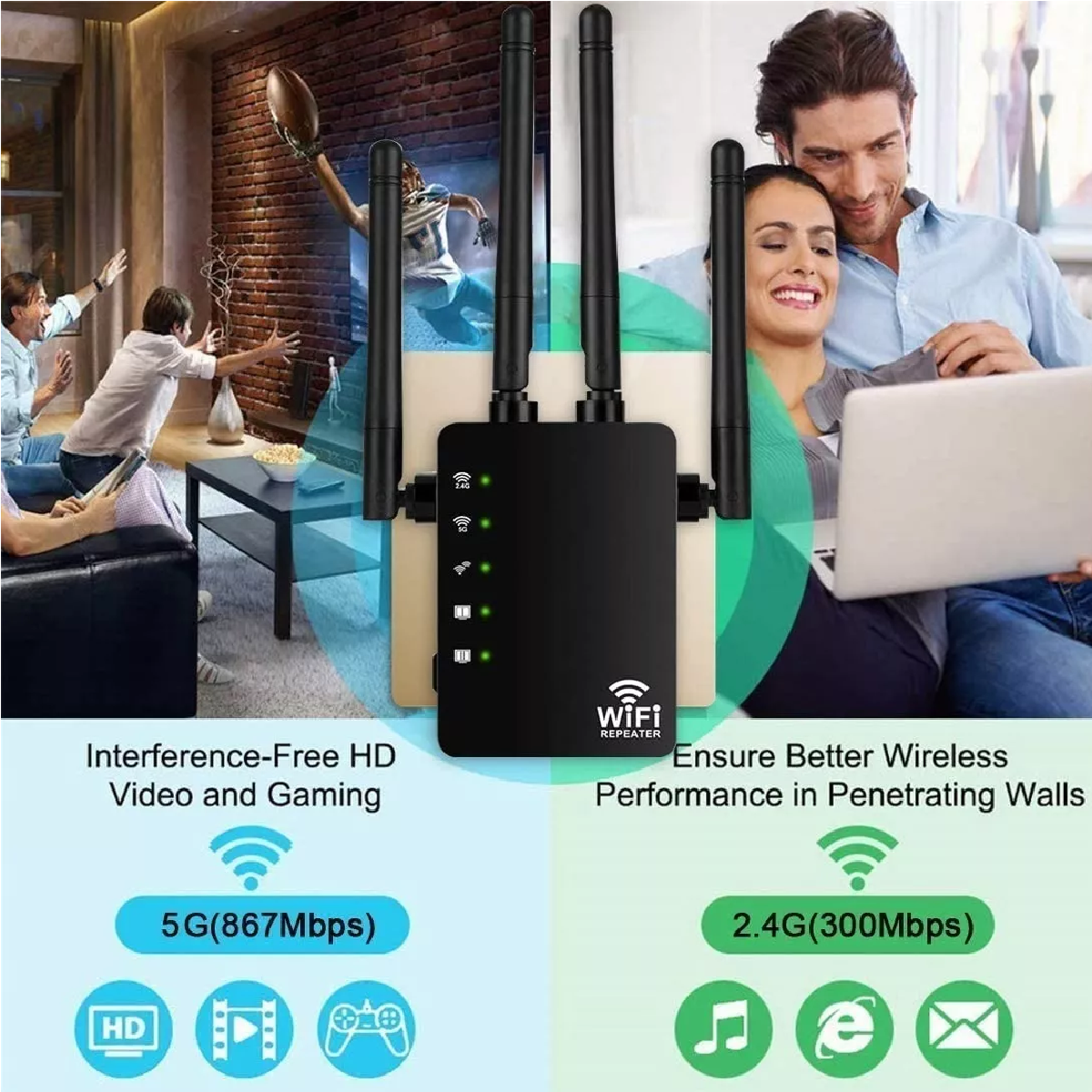 Repetidor De Extensión De Mejora De Señal Wifi De 1200m Negro