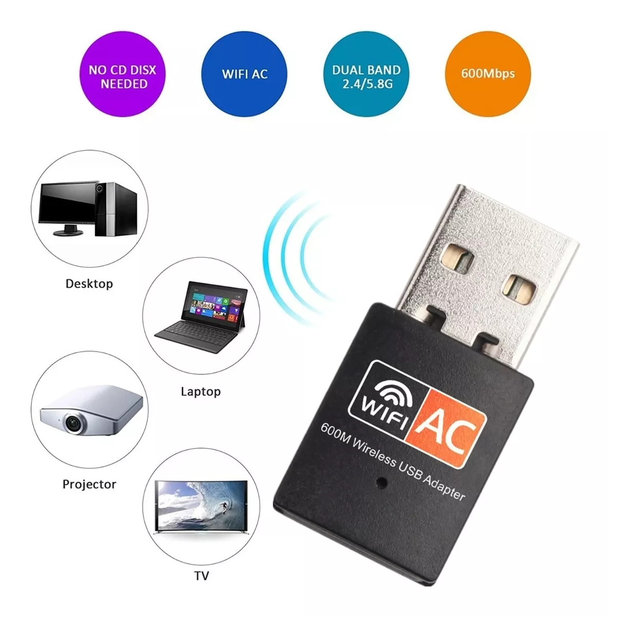 WiFi USB, adaptador USB Bluetooth, WiFi Bluetooth, USB WiFi, adaptador WiFi  USB, Bluetooth WiFi 2 en 1, 600 Mbps 2.4/5.8 GHz red inalámbrica de banda