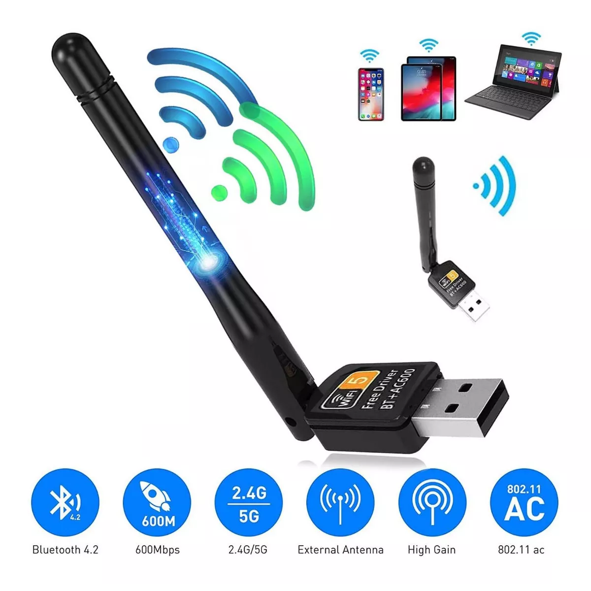 Antena Usb Wifi Adaptador Inalámbricade 600mbps Bluetooth